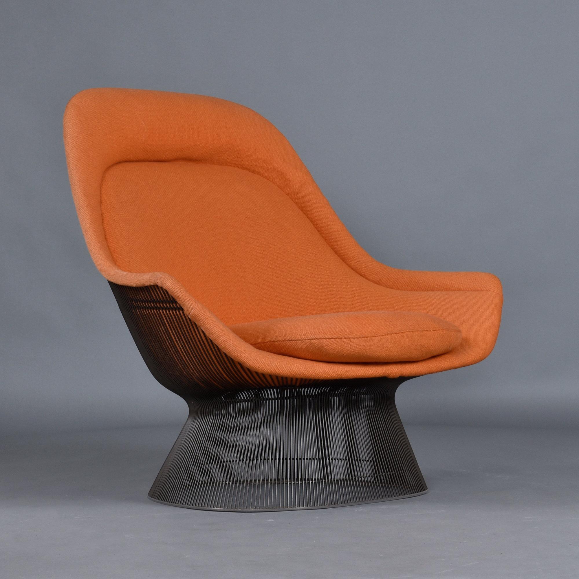 1972 Original Warren Platner Orange Wool Fabric Easy Chair und Ottoman im Angebot 2