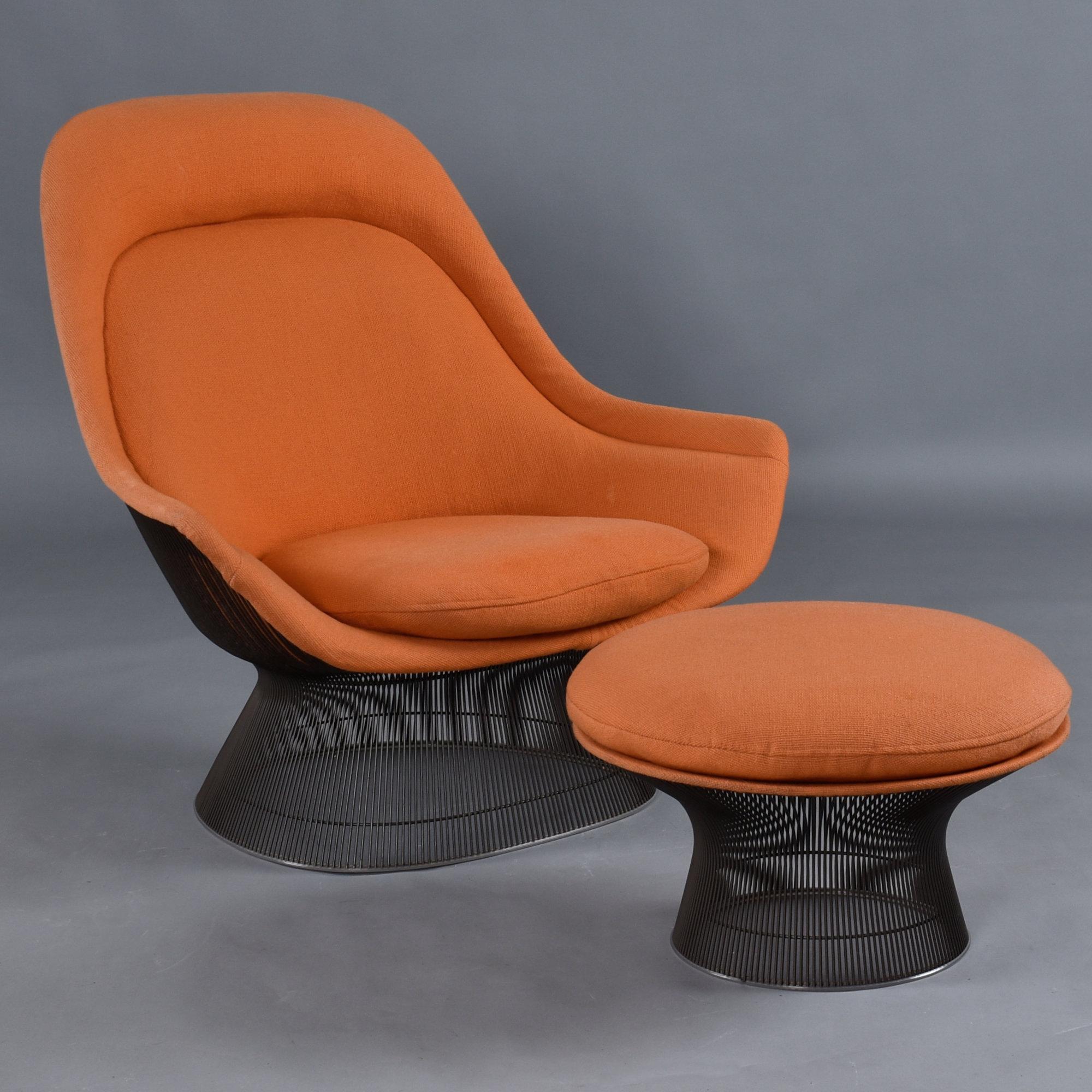 1972 Original Warren Platner Orange Wool Fabric Easy Chair und Ottoman im Angebot 4