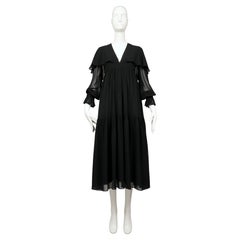 1972 OSSIE CLARK black chiffon tiered evening dress with capelet