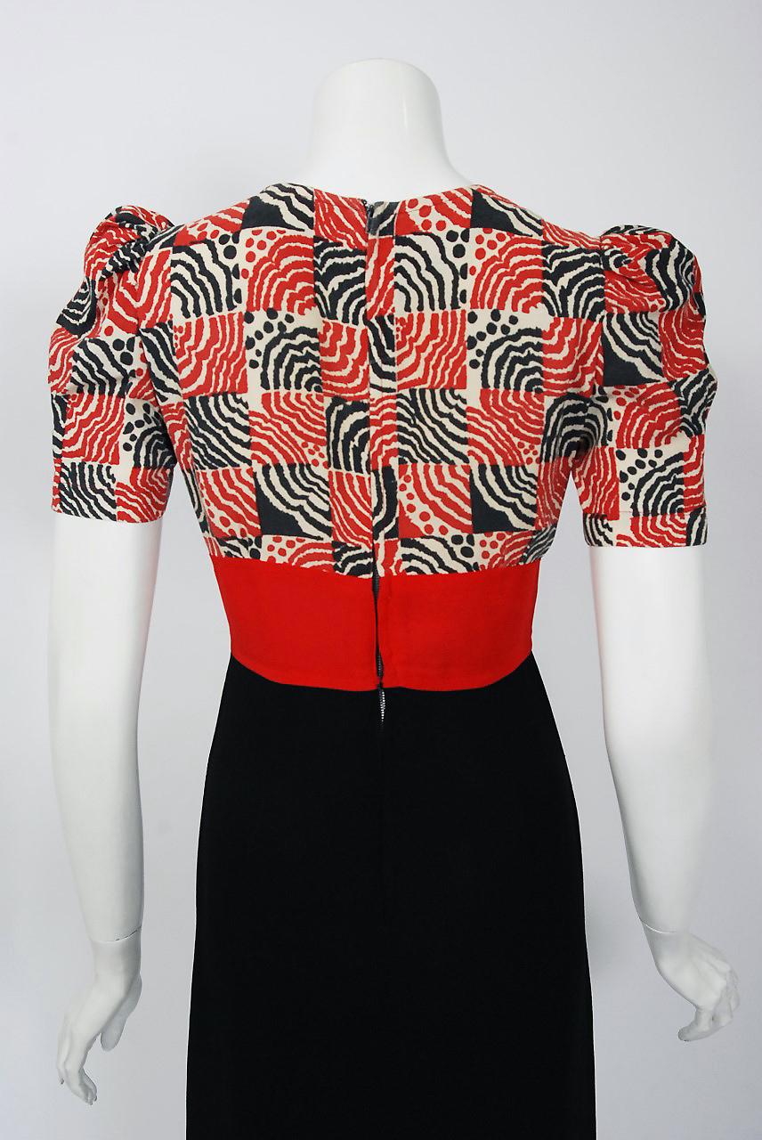 1972 Ossie Clark Black & Red Celia Birtwell Deco Print Crepe Key-Hole Dress  3