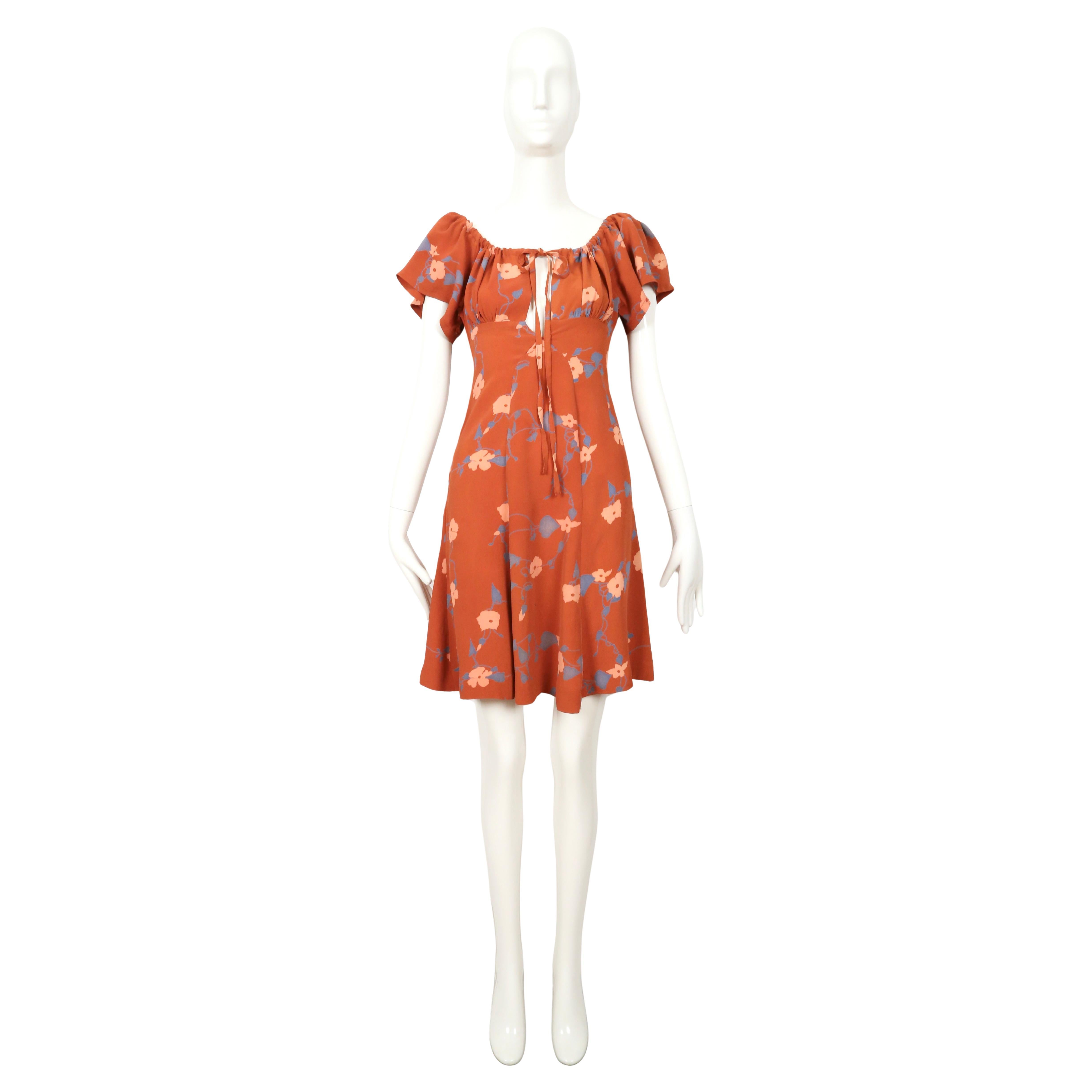 Rarísimo vestido color terracota de Ossie Clark con estampado 