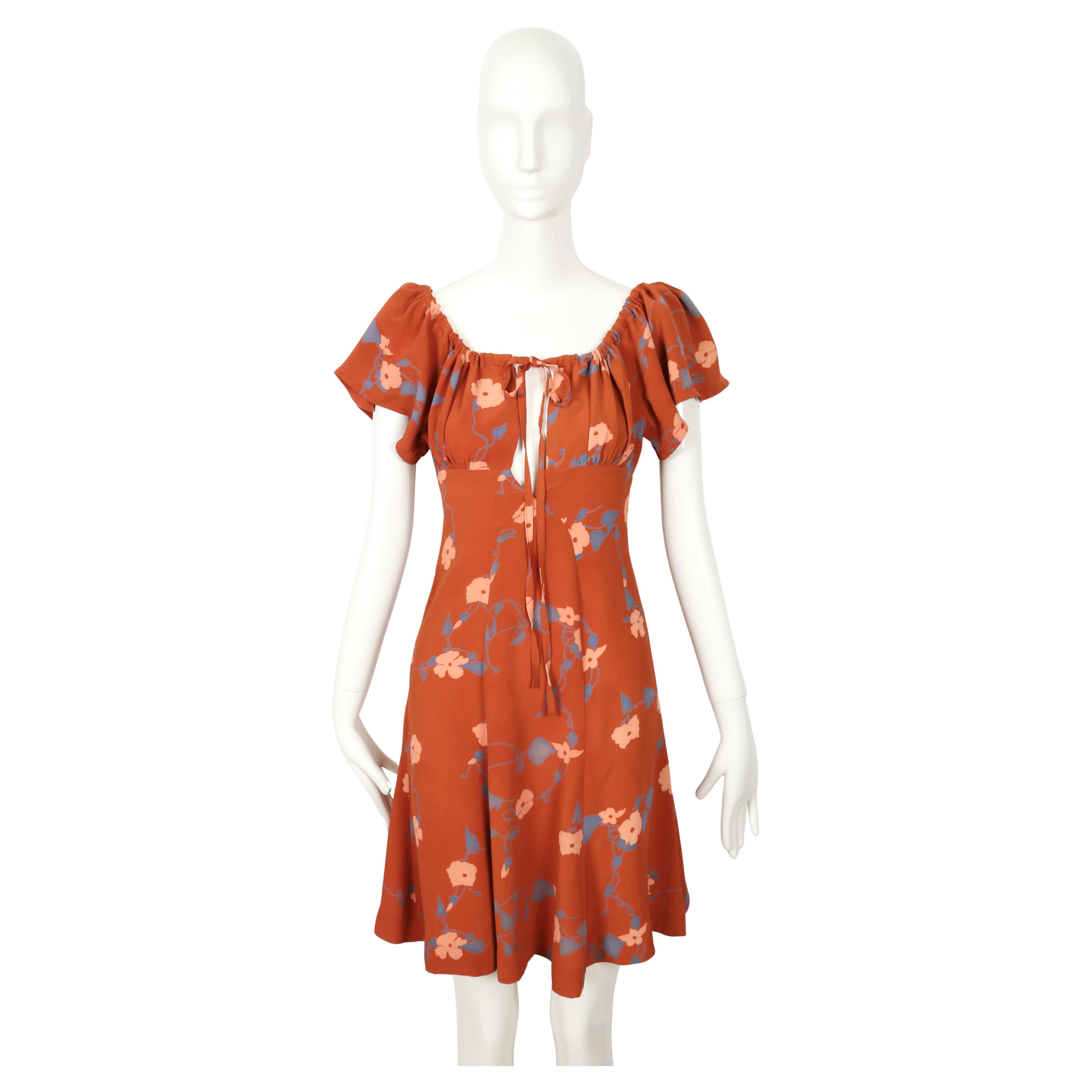 1972 OSSIE CLARK / CELIA BIRTWELL Vestido corto estampado 'BUSY LIZZIE Marrón en venta