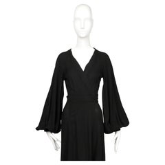 1972 OSSIE CLARK Quorum black moss crepe "CUDDLY" wrap dress