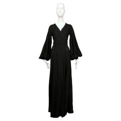 1972 OSSIE CLARK Quorum black moss crepe "CUDDLY" wrap dress