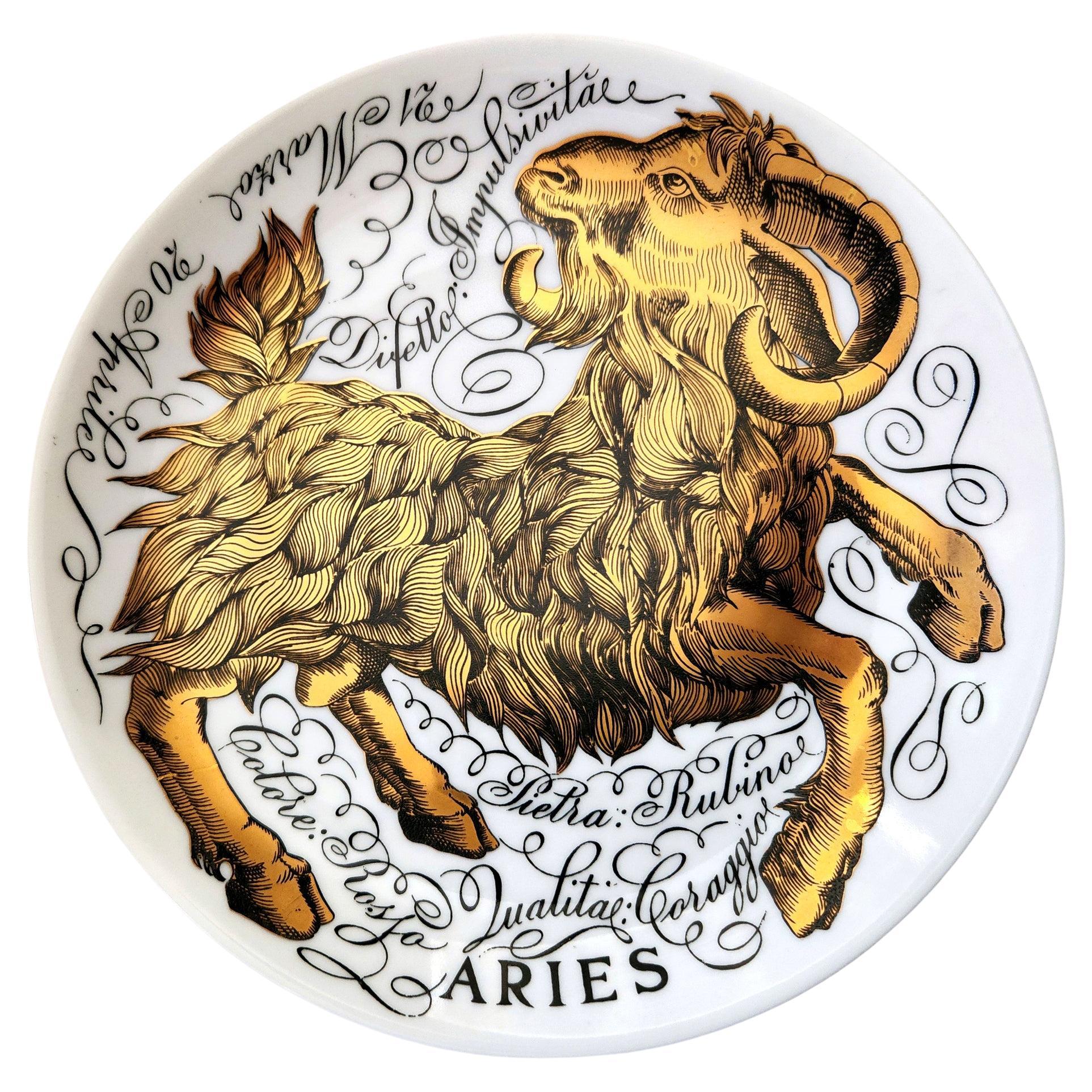 1972 Piero Fornasetti Porcelain Zodiac Plate, Number 9 Aries, Astrali Pattern For Sale