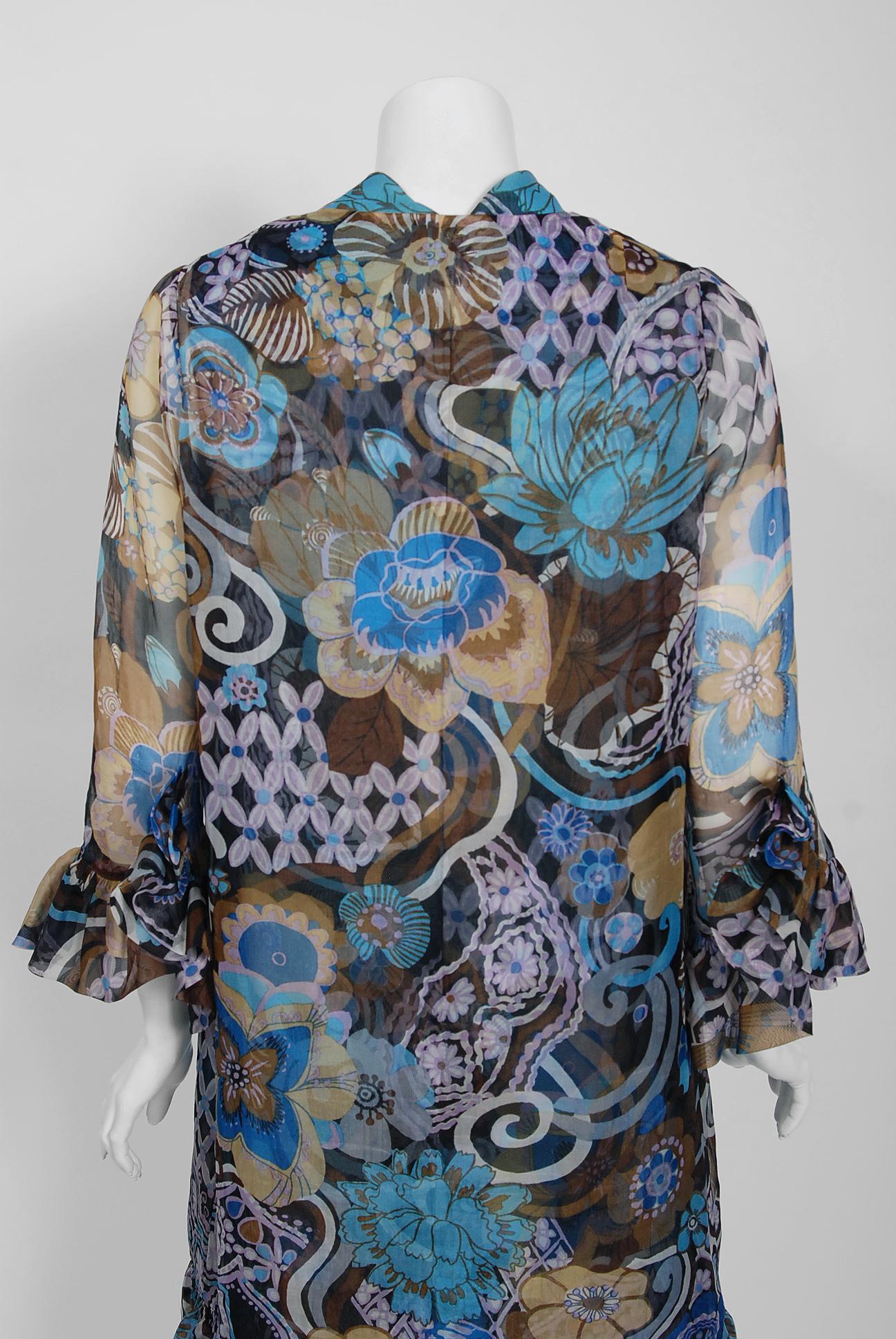 Women's Vintage 1972 Pierre Balmain Haute-Couture Floral Silk Scarf-Neck Dress & Jacket