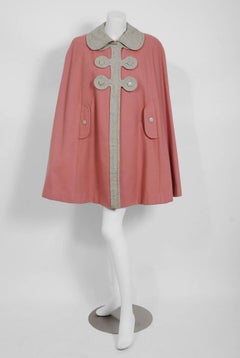 1972 Pierre Cardin Paris Mauve-Pink & Gray Block Color Wool Space Age Mod Cape