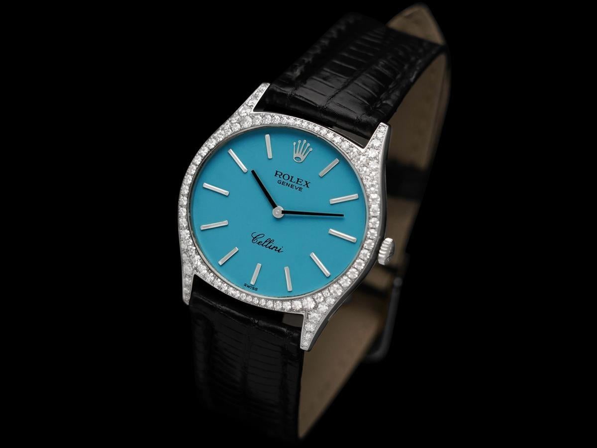 1972 Rolex Cellini Vintage Mens Handwound Ref. 3806 TV Watch - 18K White Gold In Excellent Condition For Sale In Suwanee, GA