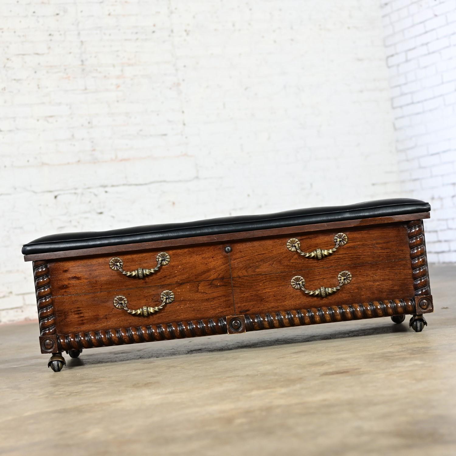 1972 Spanish Revival Lane Cedar Chest with Black Vinyl Bench Top Brass Handles 4