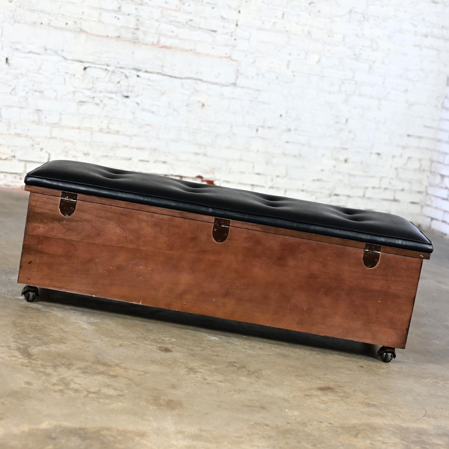 1972 Spanish Revival Lane Cedar Chest with Black Vinyl Bench Top Brass Handles 6