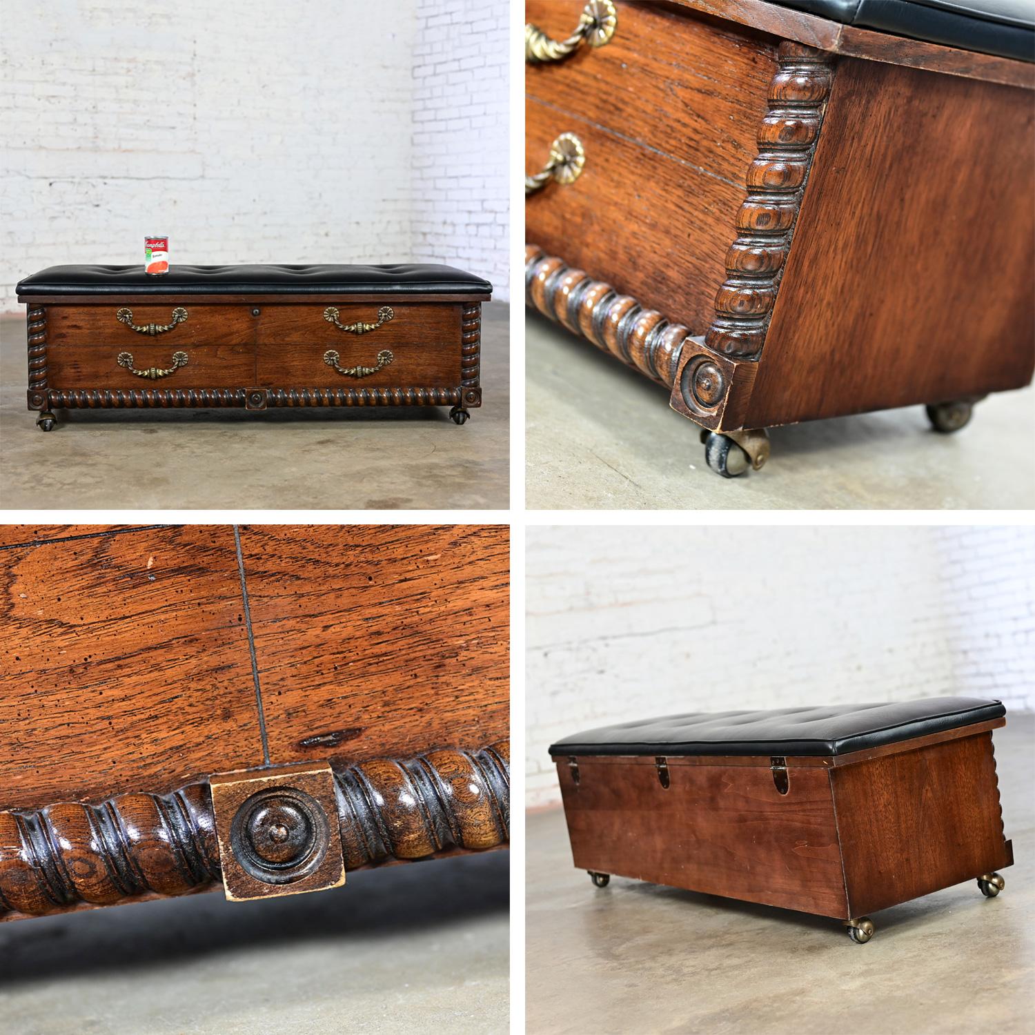 Faux Leather 1972 Spanish Revival Lane Cedar Chest with Black Vinyl Bench Top Brass Handles