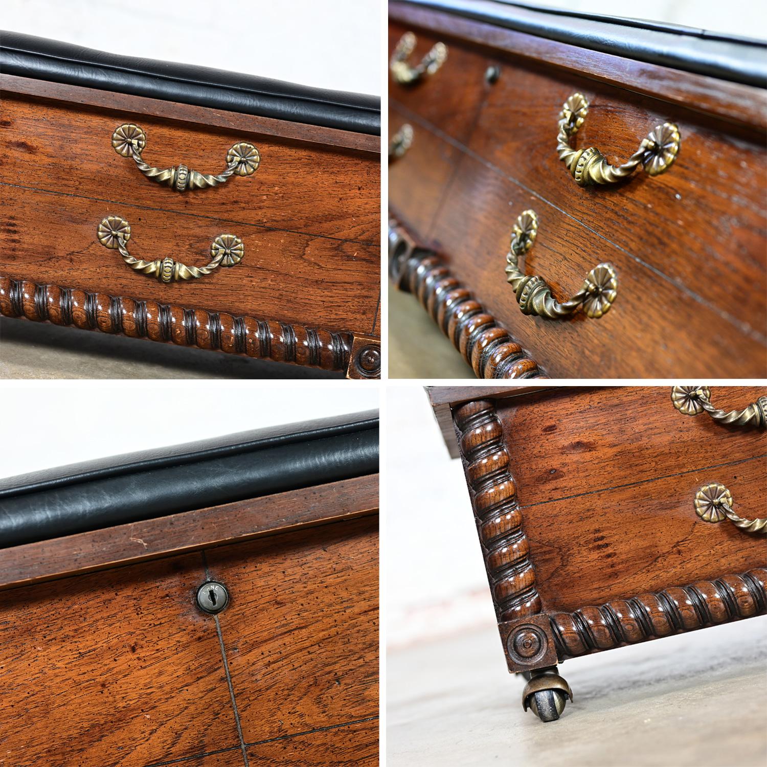 1972 Spanish Revival Lane Cedar Chest with Black Vinyl Bench Top Brass Handles 1