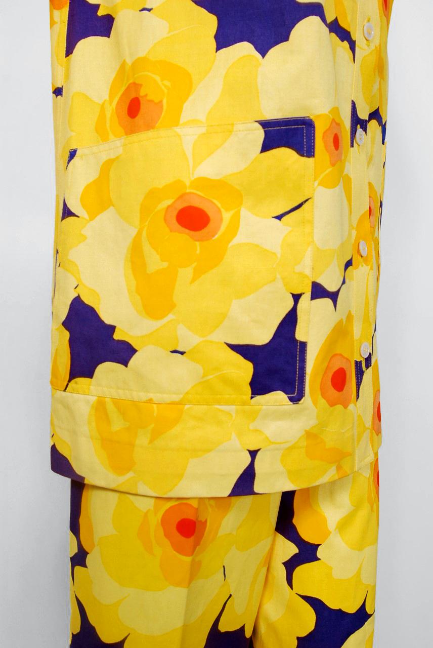 Orange Vintage 1972 Yves Saint Laurent Haute Couture Documented Bold Floral Pantsuit