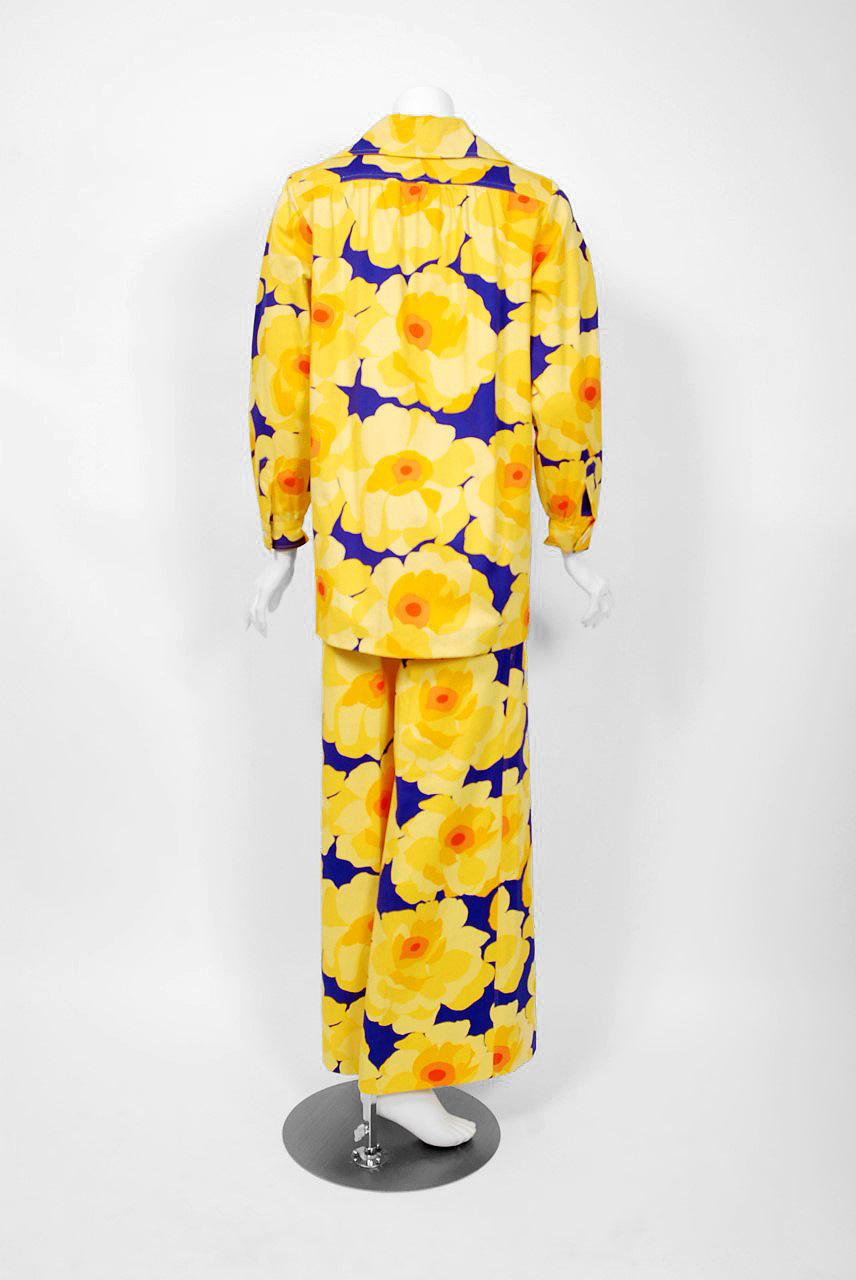 Vintage 1972 Yves Saint Laurent Haute Couture Documented Bold Floral Pantsuit  1