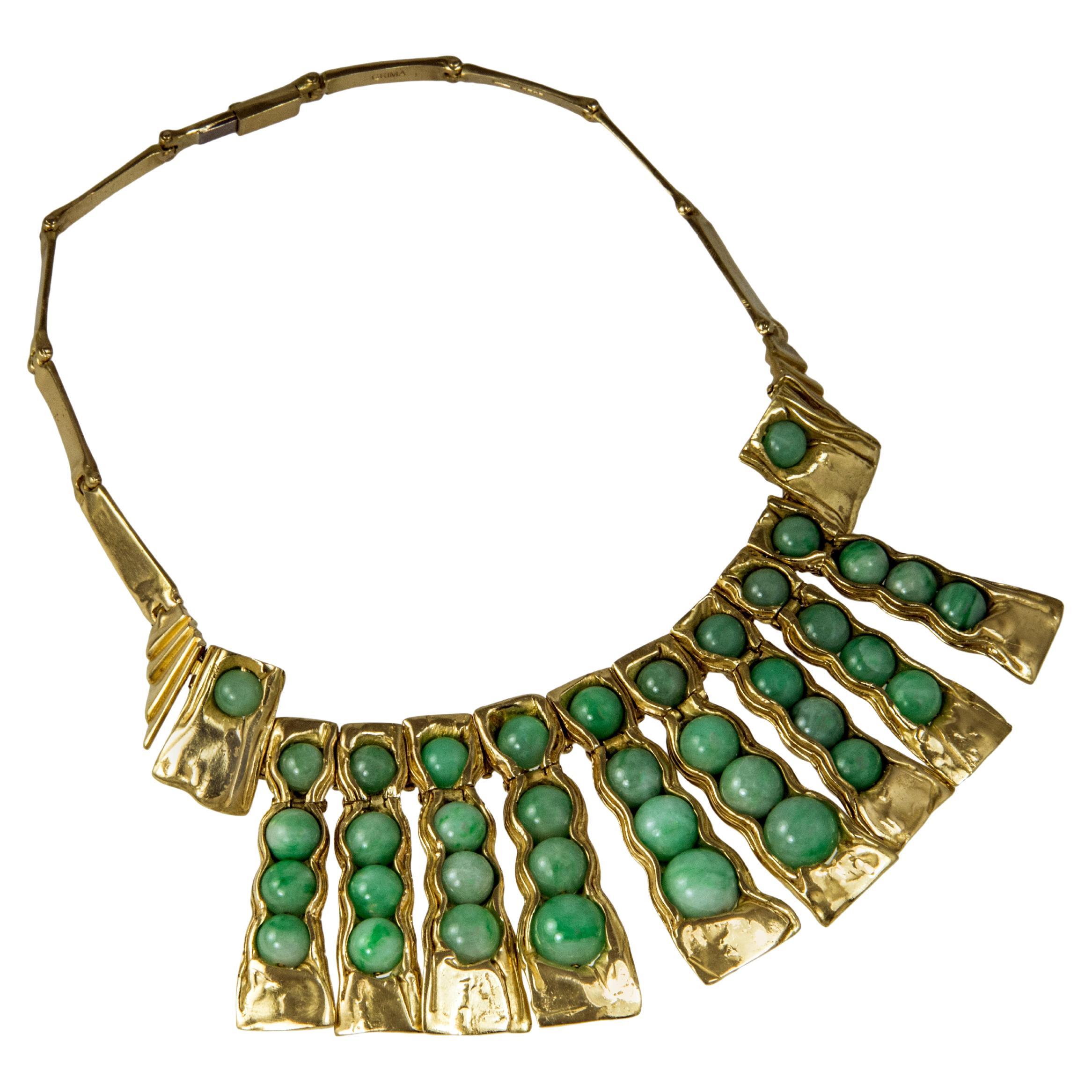 Andrew Grima Jade Bead and Gold Choker Necklace 1973  For Sale