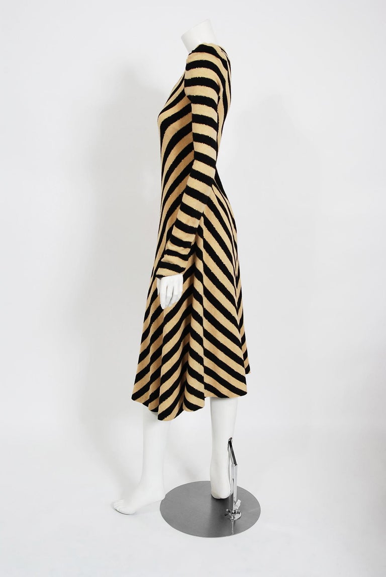 1973 Biba London Metallic Black and Tan Stripe Wool Knit LongSleeve