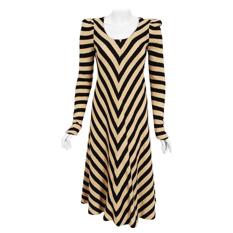 1973 Biba London Metallic Black and Tan Stripe Wool Knit LongSleeve