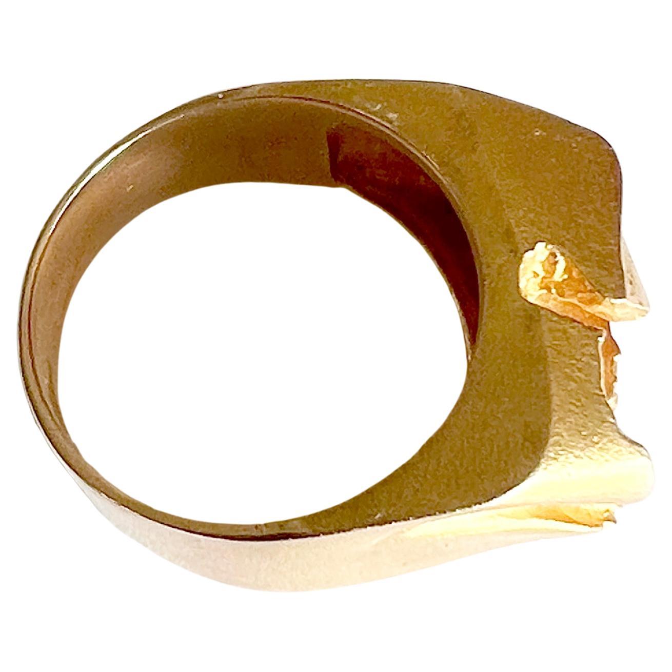 Women's or Men's 1973 Bjorn Weckstrom for Lapponia Finnish Modernist 14K Gold Ring  For Sale