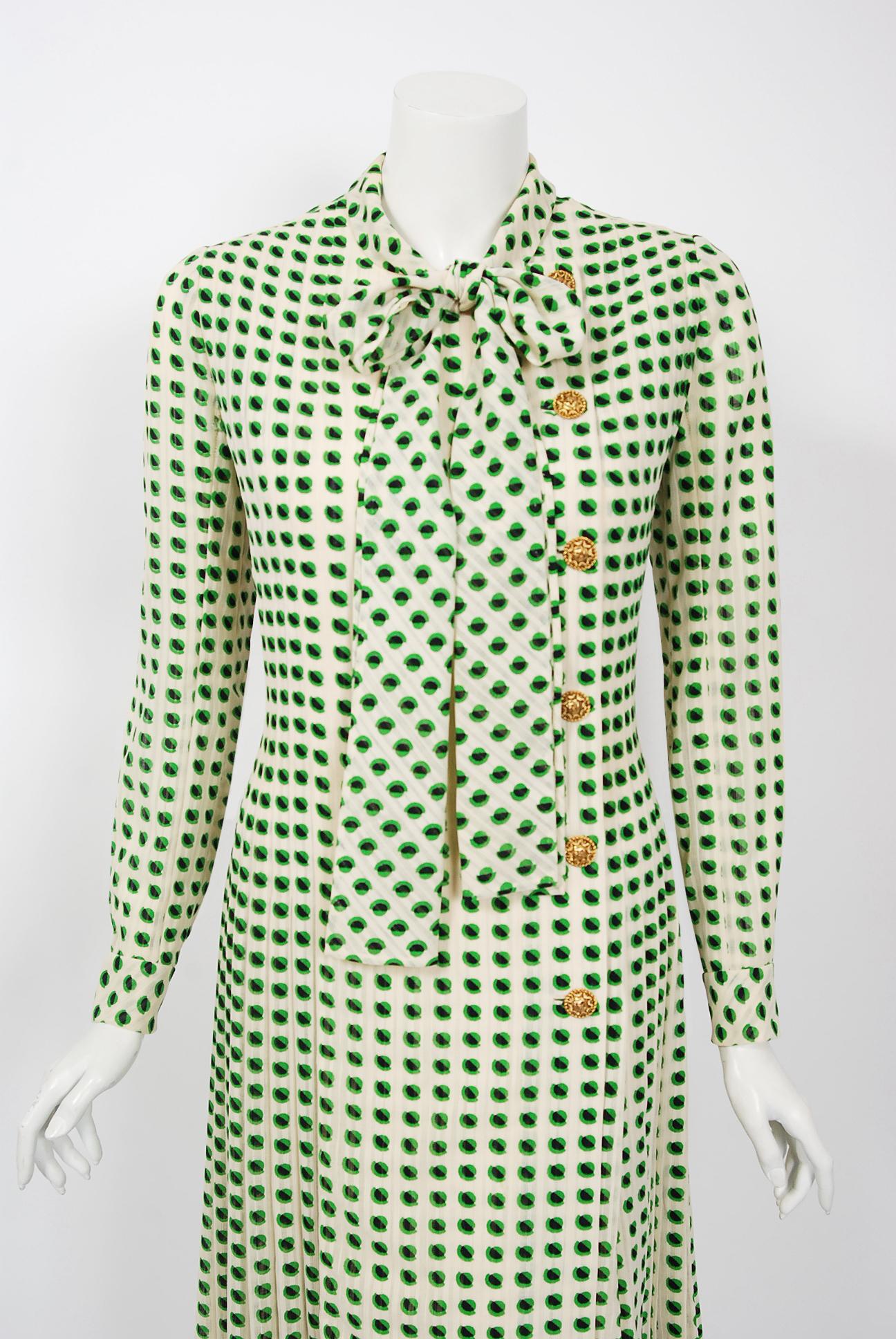 Chanel is known to be one of the most luxurious and decadent fashion houses in the world. This gorgeous  print silk dress from their 1973 Spring/Summer collection is a perfect example of why this couture brand has stood the test of time. Not only is