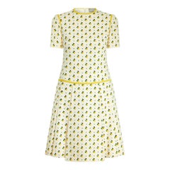 1973 Documented Christian Dior London Art Deco Print Wool Dress