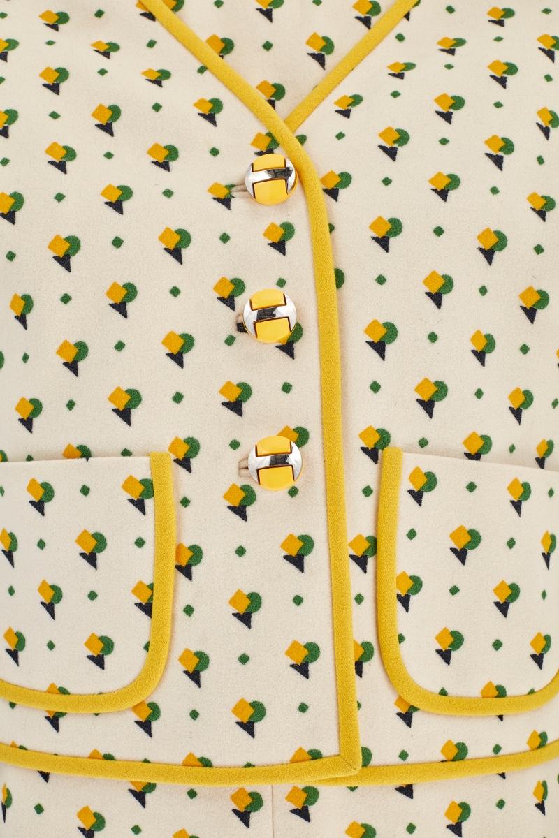 1973 Documentato Christian Dior London Abito in lana con stampa Art Déco in vendita 3