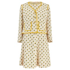 1973 Documented Christian Dior London Art Deco Print Wool Dress Suit