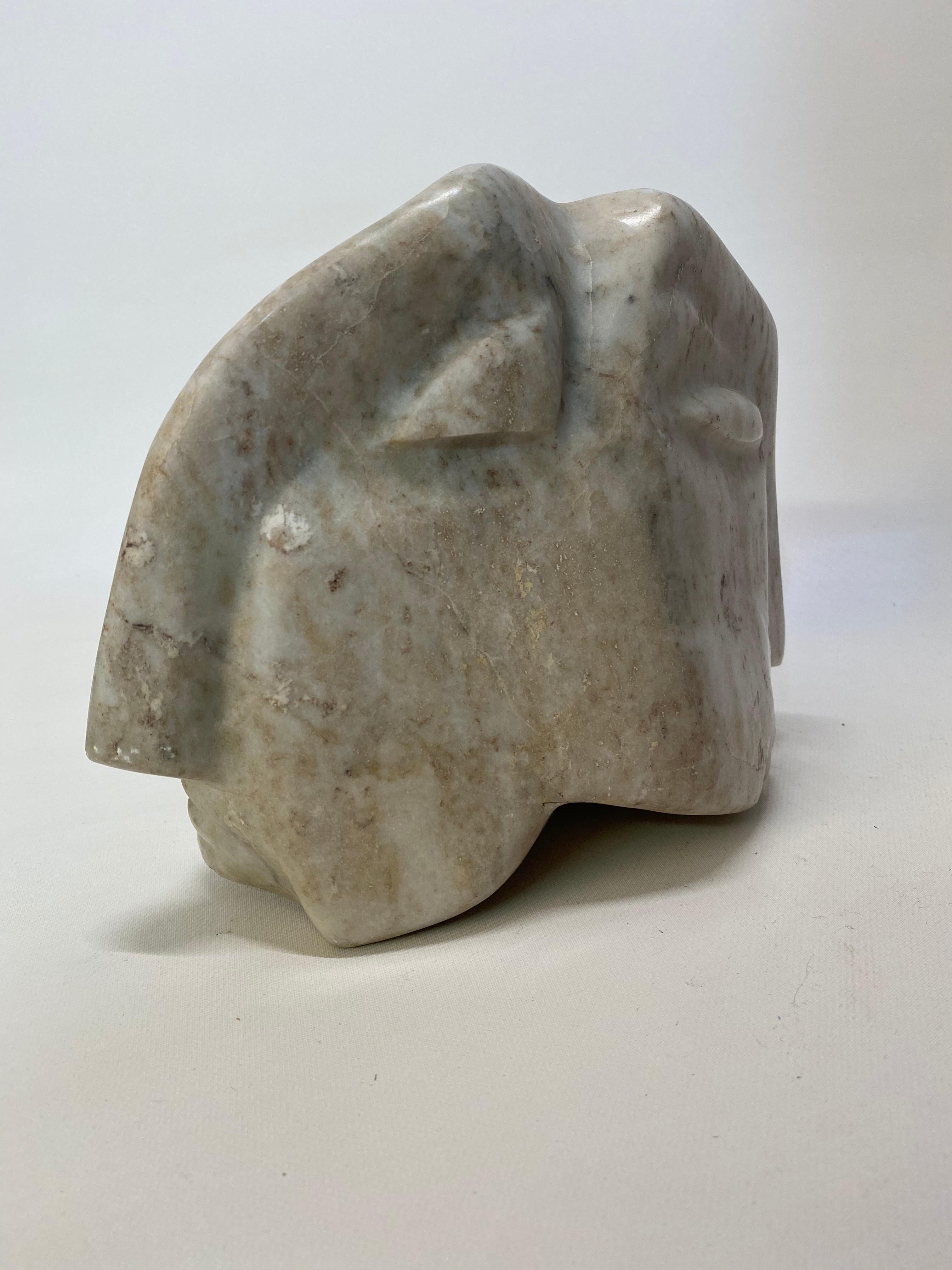 Hand-Carved 1973 Double Head Marble Sculpture