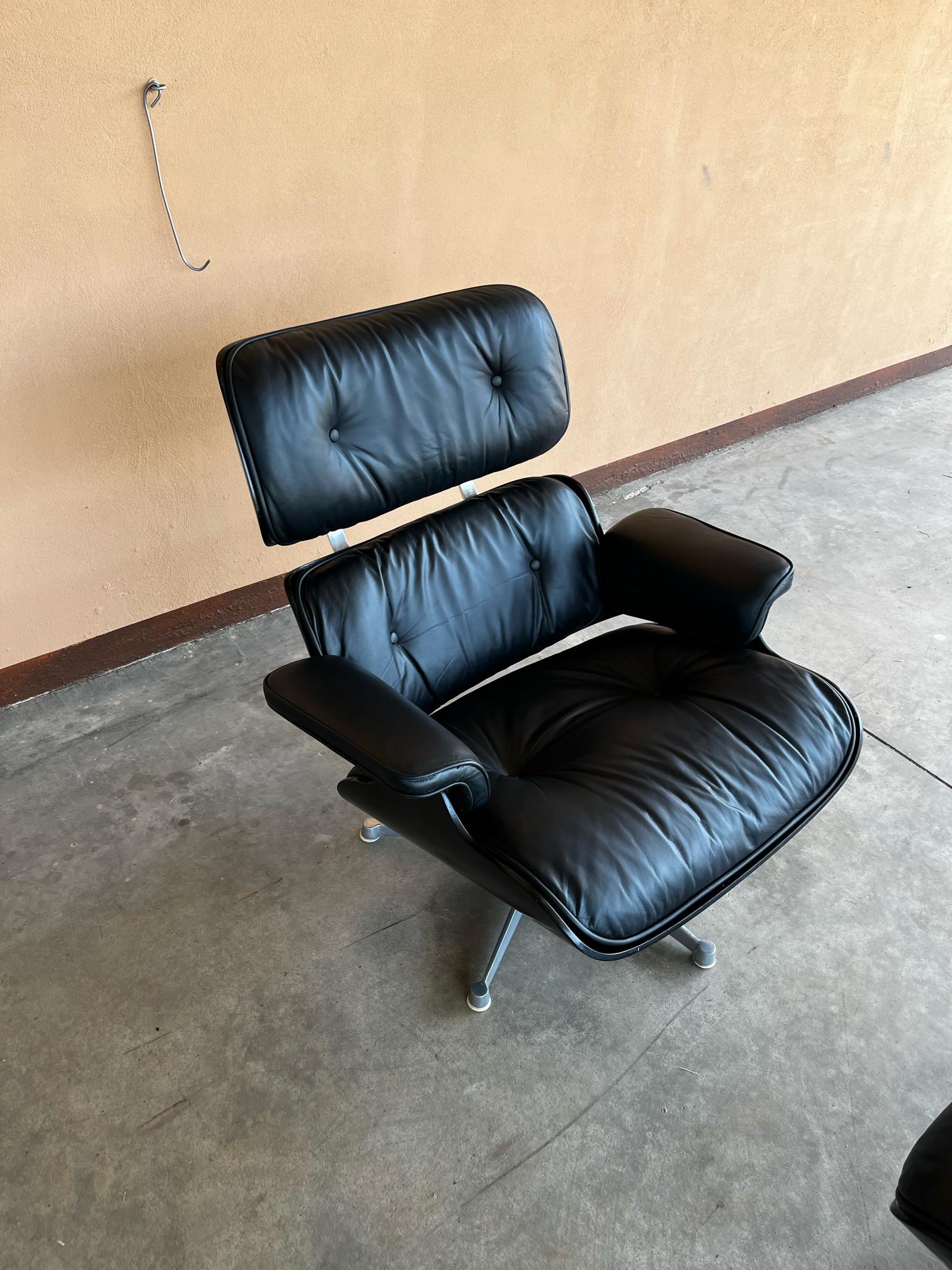1973 Eames 670 Lounge Chair and 671 Ottoman Black Leather Herman Miller by ICF 10