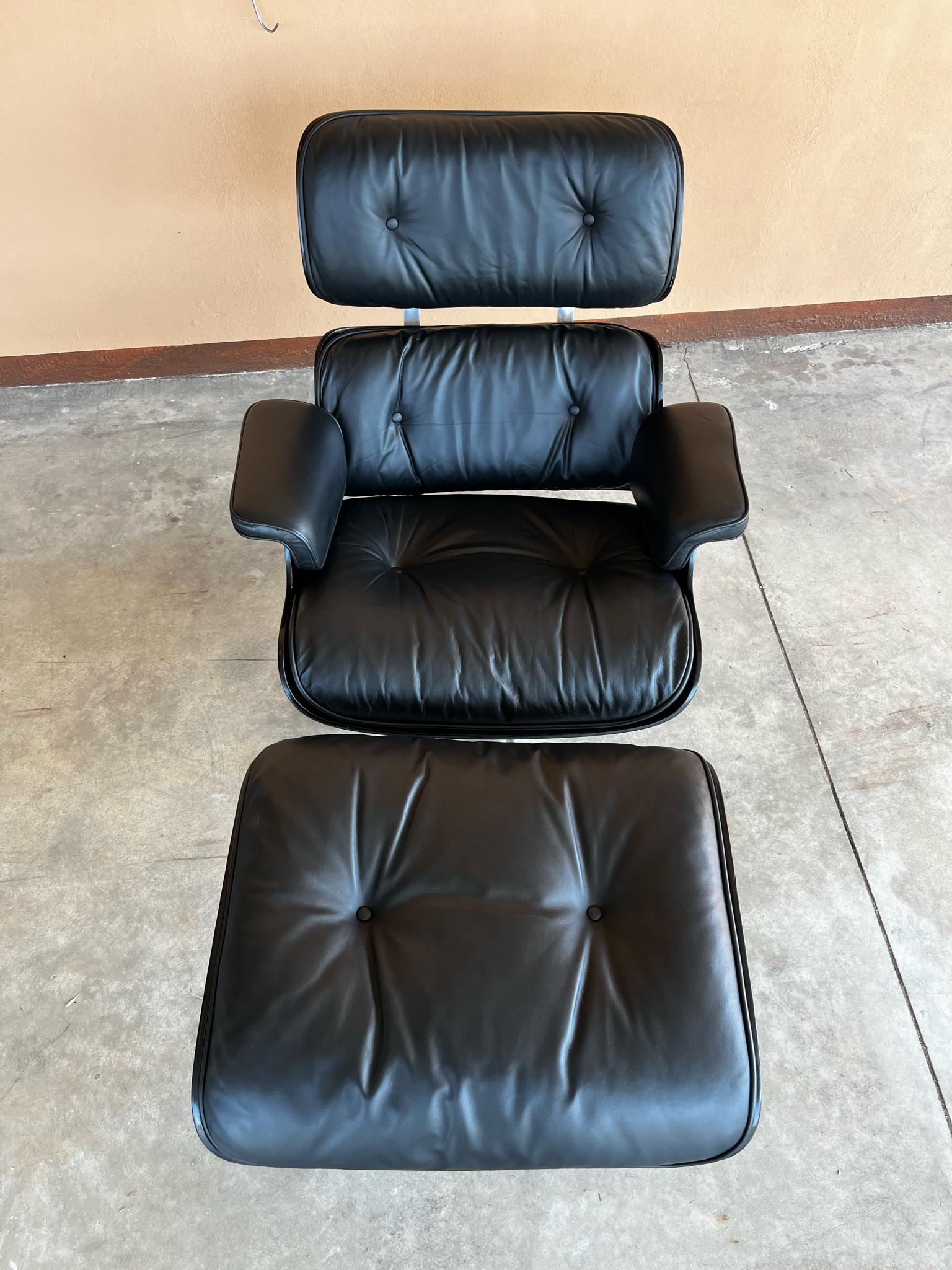 1973 Eames 670 Lounge Chair and 671 Ottoman Black Leather Herman Miller by ICF 12