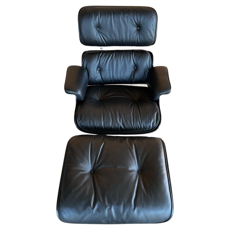 1973 Eames 670 Lounge Chair and 671 Ottoman Black Leather Herman Miller by  ICF at 1stDibs