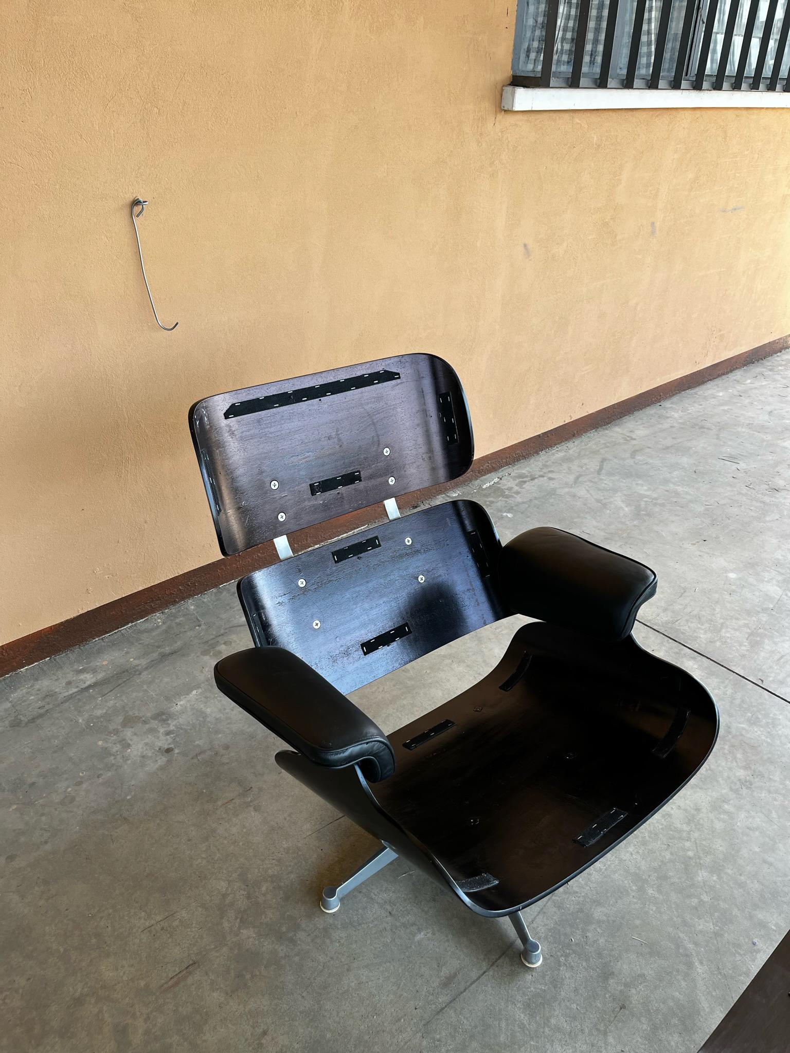 Modern 1973 Eames 670 Lounge Chair and 671 Ottoman Black Leather Herman Miller by ICF