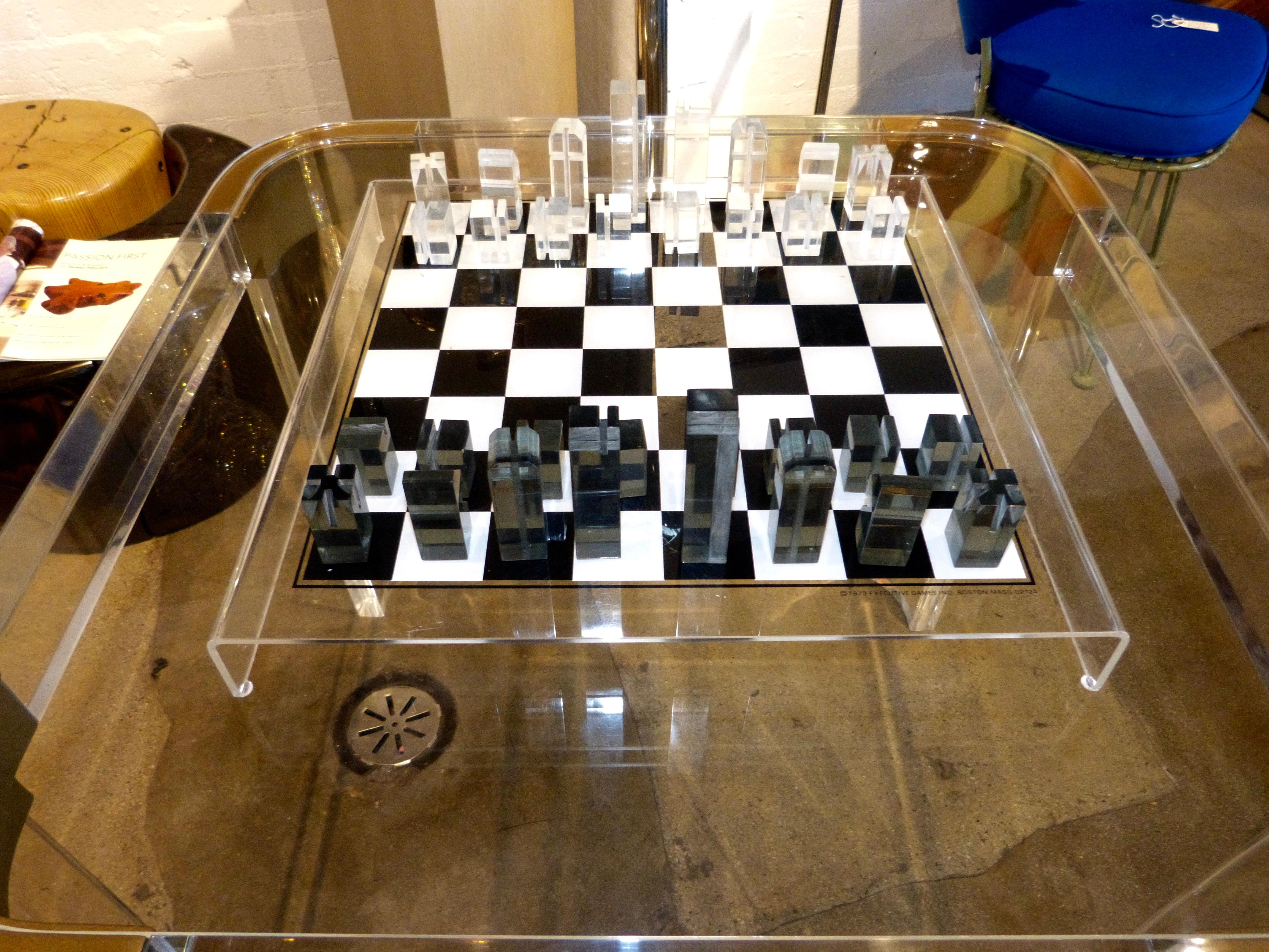 American 1973 Executive Games Acrylic Chess Set with Board