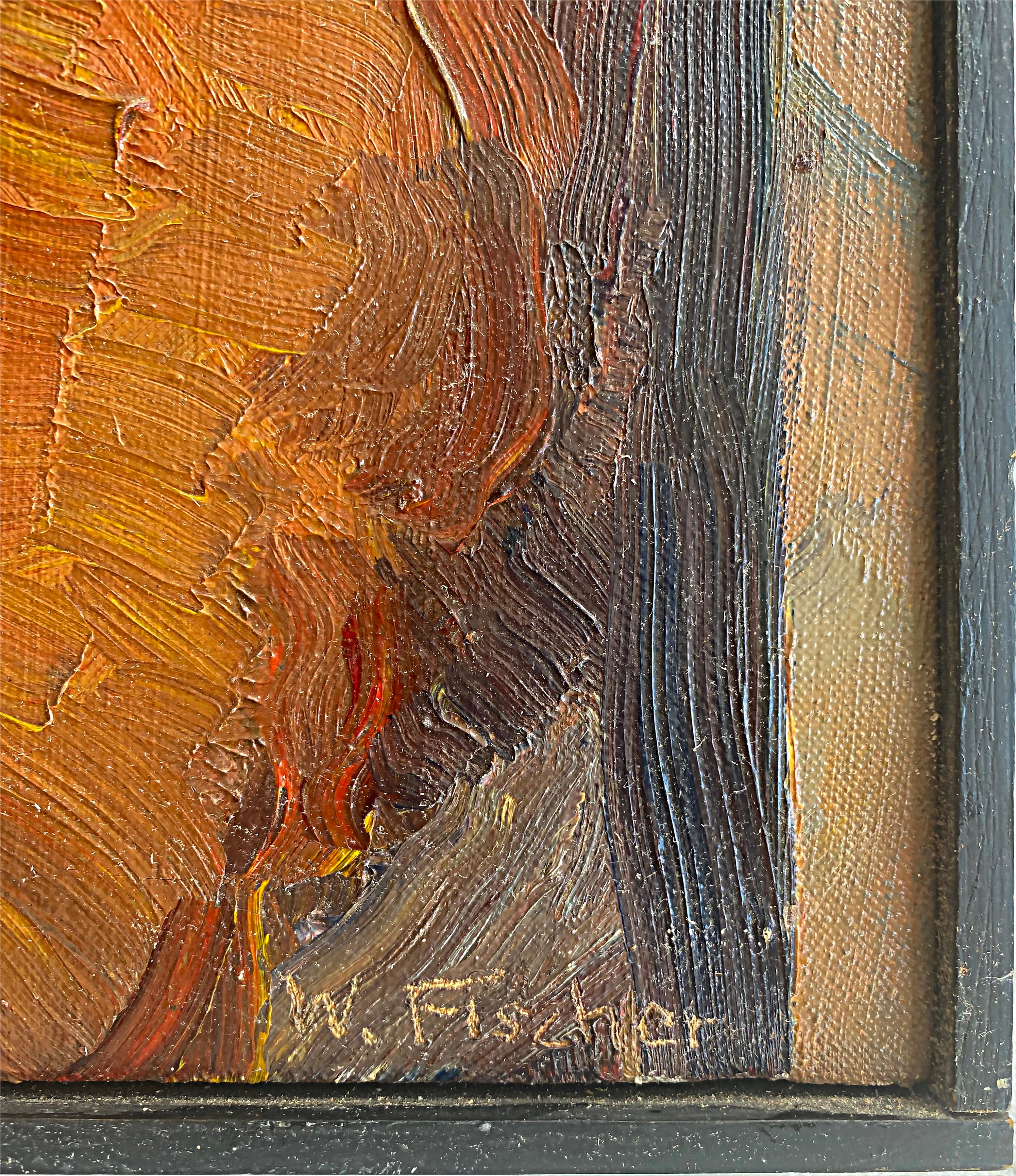 Peint à la main Peinture à l'huile figurative abstraite de Warren Fischer, signée, 1973 en vente