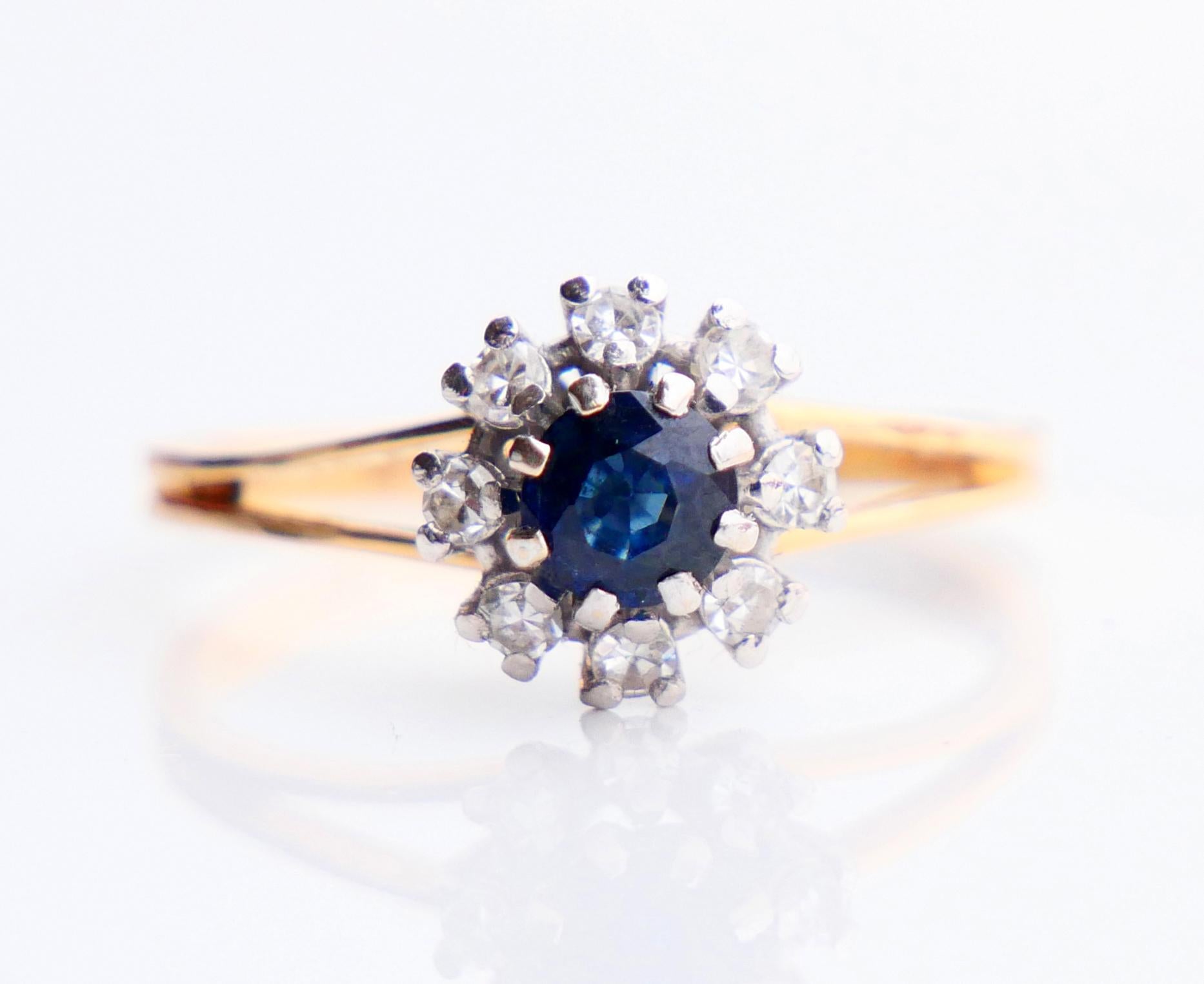 1973 Finish Halo Ring natural 0.5 ct Sapphire Diamonds 18K Gold Ø8.5US/2.9 gr For Sale 5
