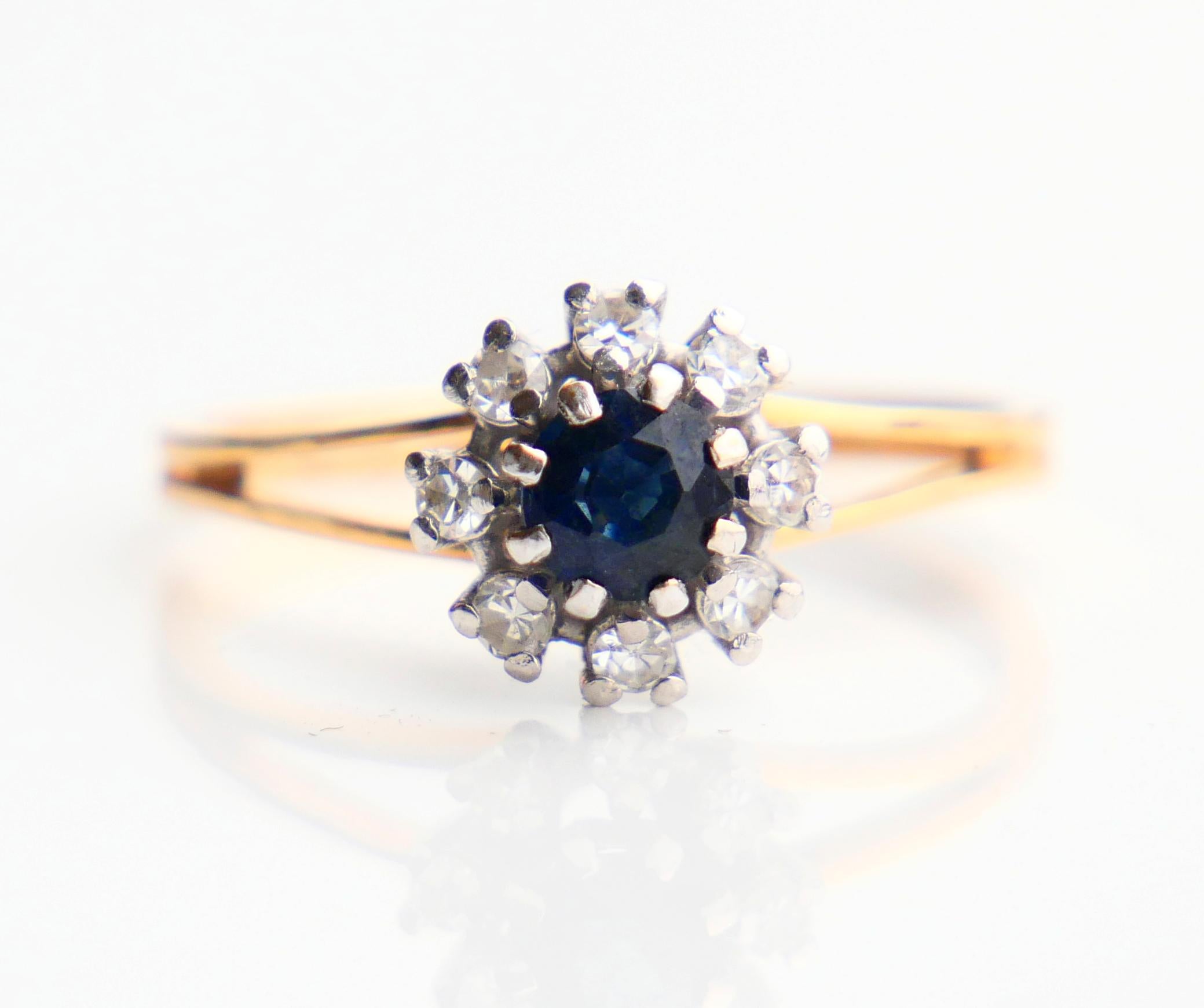 1973 Finish Halo Ring natural 0.5 ct Sapphire Diamonds 18K Gold Ø8.5US/2.9 gr For Sale 7