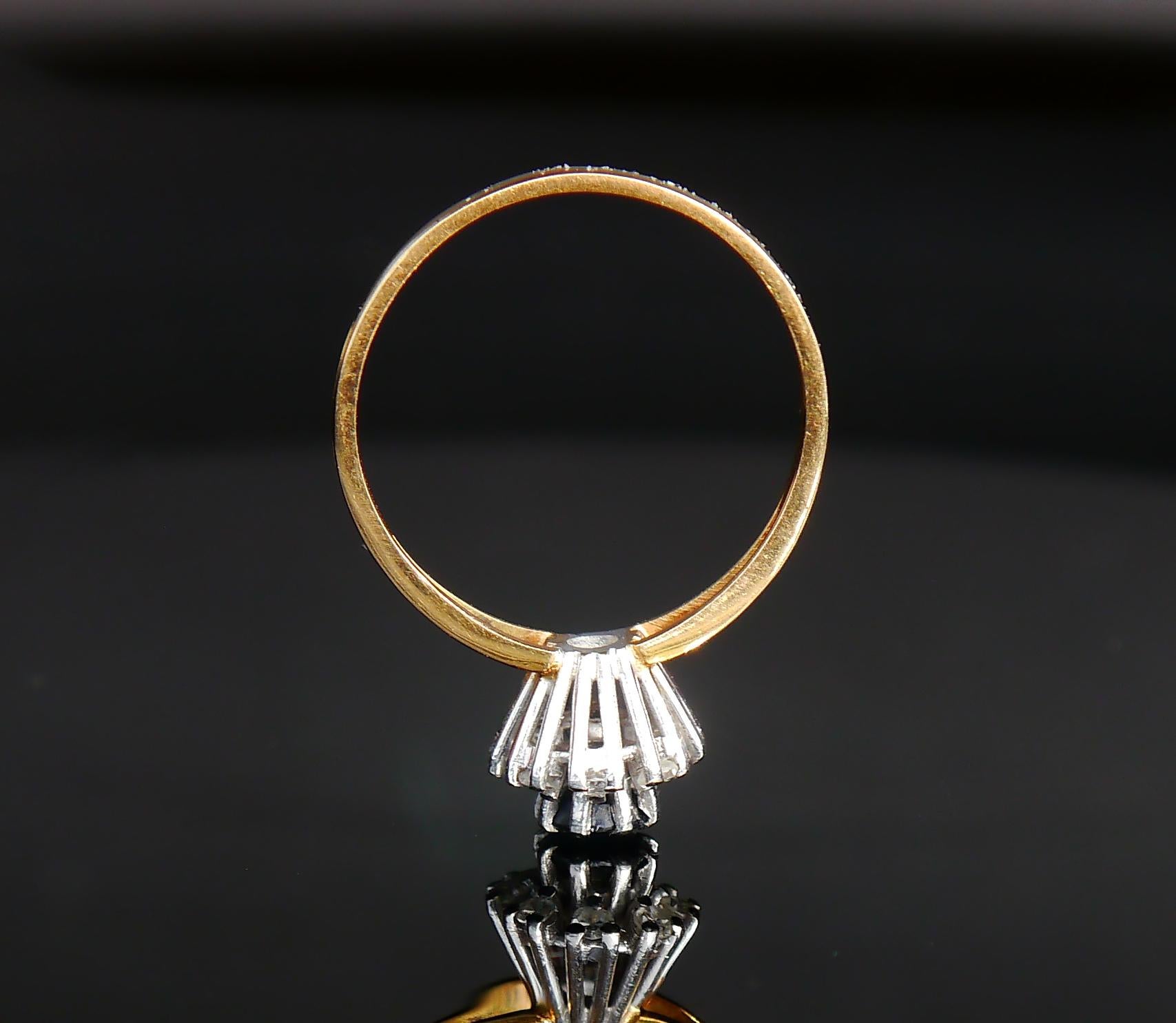 Women's 1973 Finish Halo Ring natural 0.5 ct Sapphire Diamonds 18K Gold Ø8.5US/2.9 gr For Sale