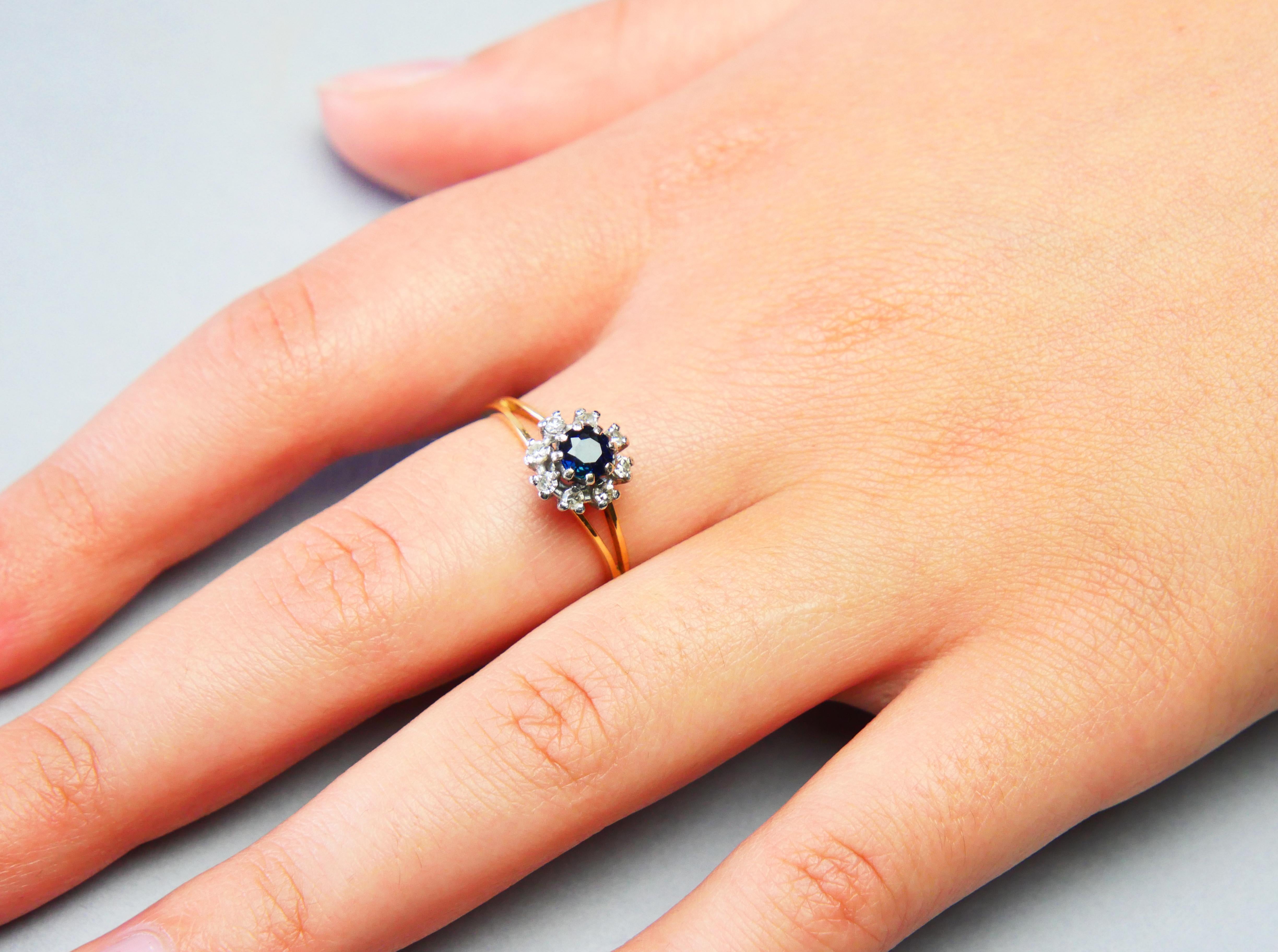 1973 Finish Halo Ring natural 0.5 ct Sapphire Diamonds 18K Gold Ø8.5US/2.9 gr For Sale 2