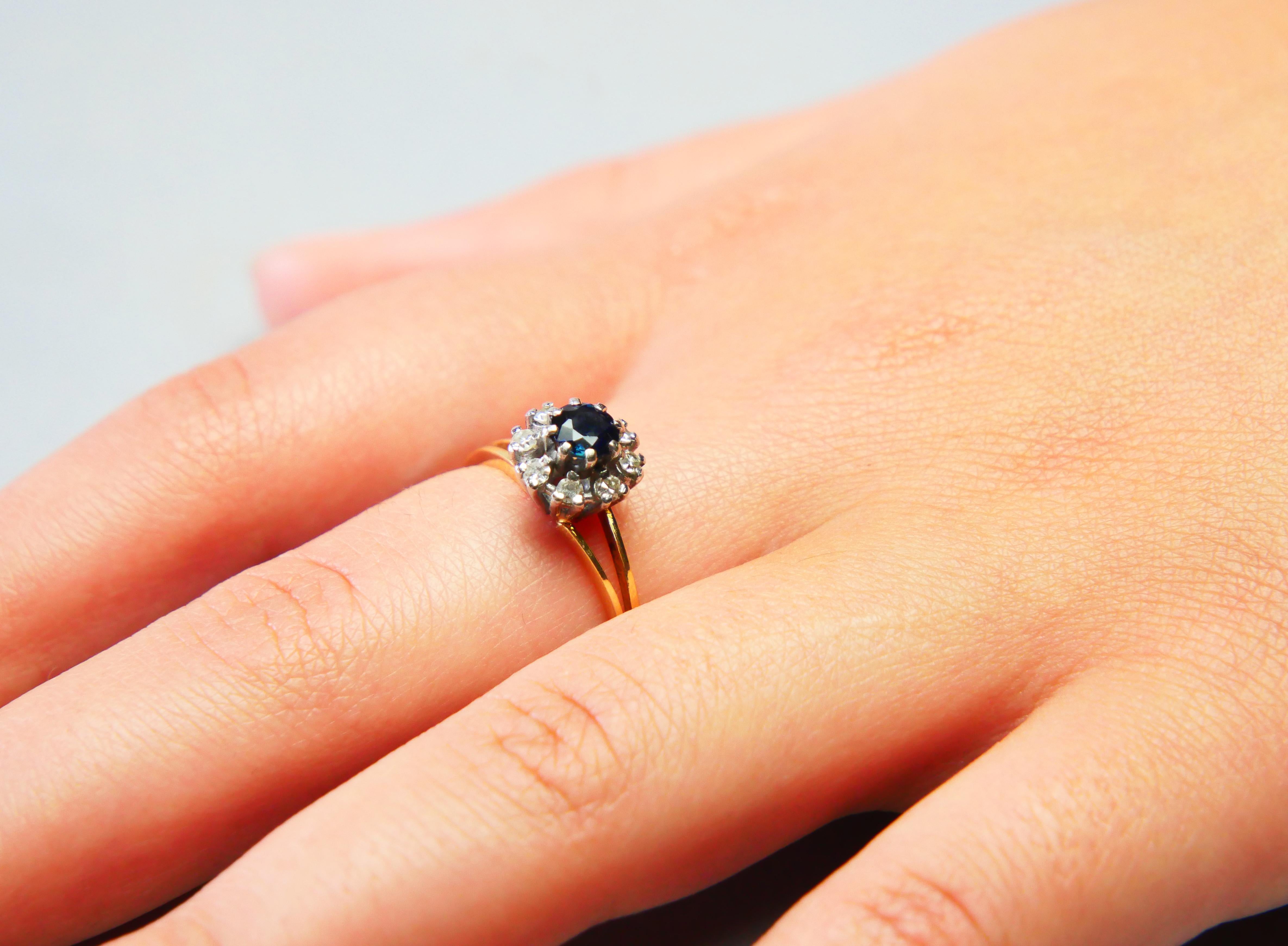 1973 Finish Halo Ring natural 0.5 ct Sapphire Diamonds 18K Gold Ø8.5US/2.9 gr For Sale 3