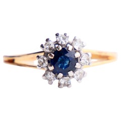 1973 Anillo Halo Acabado Zafiro natural 0,5 ct Diamantes Oro 18K Ø8,5US/2,9 gr