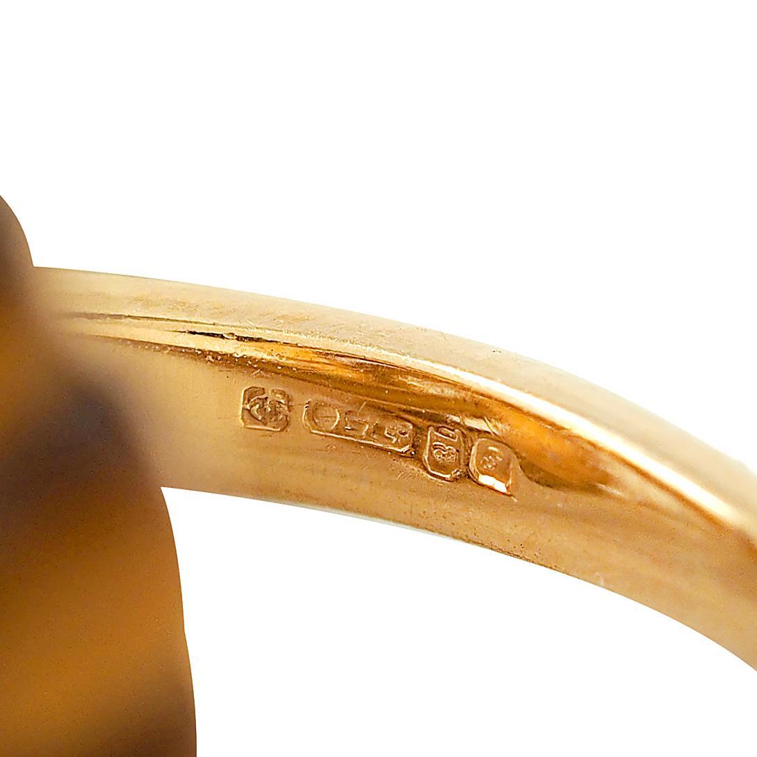 1973 French Diamond Tiger's Eye Quartz 18K Gold Interlocking Vintage Bypass Ring For Sale 5