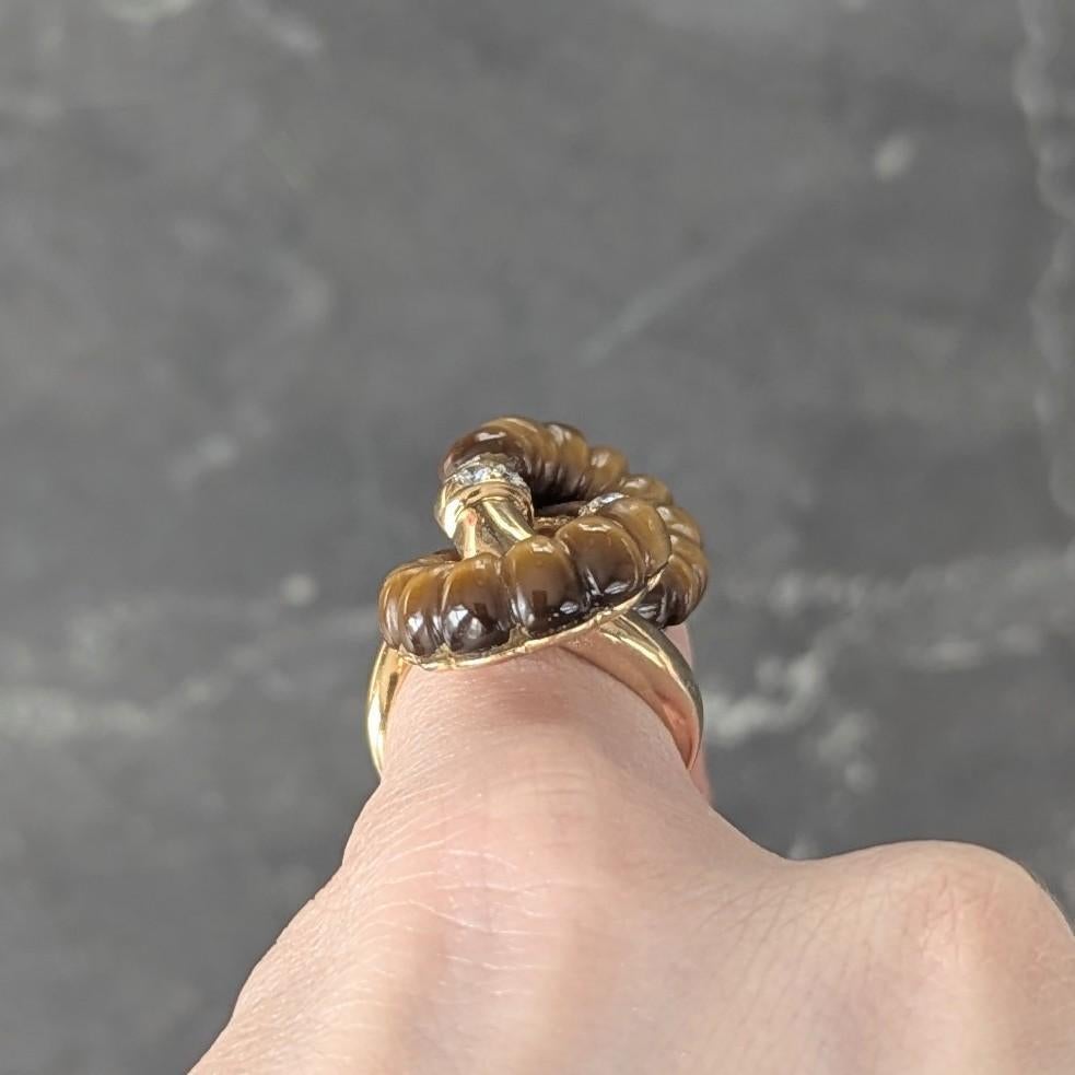 1973 French Diamond Tiger's Eye Quartz 18K Gold Interlocking Vintage Bypass Ring For Sale 6