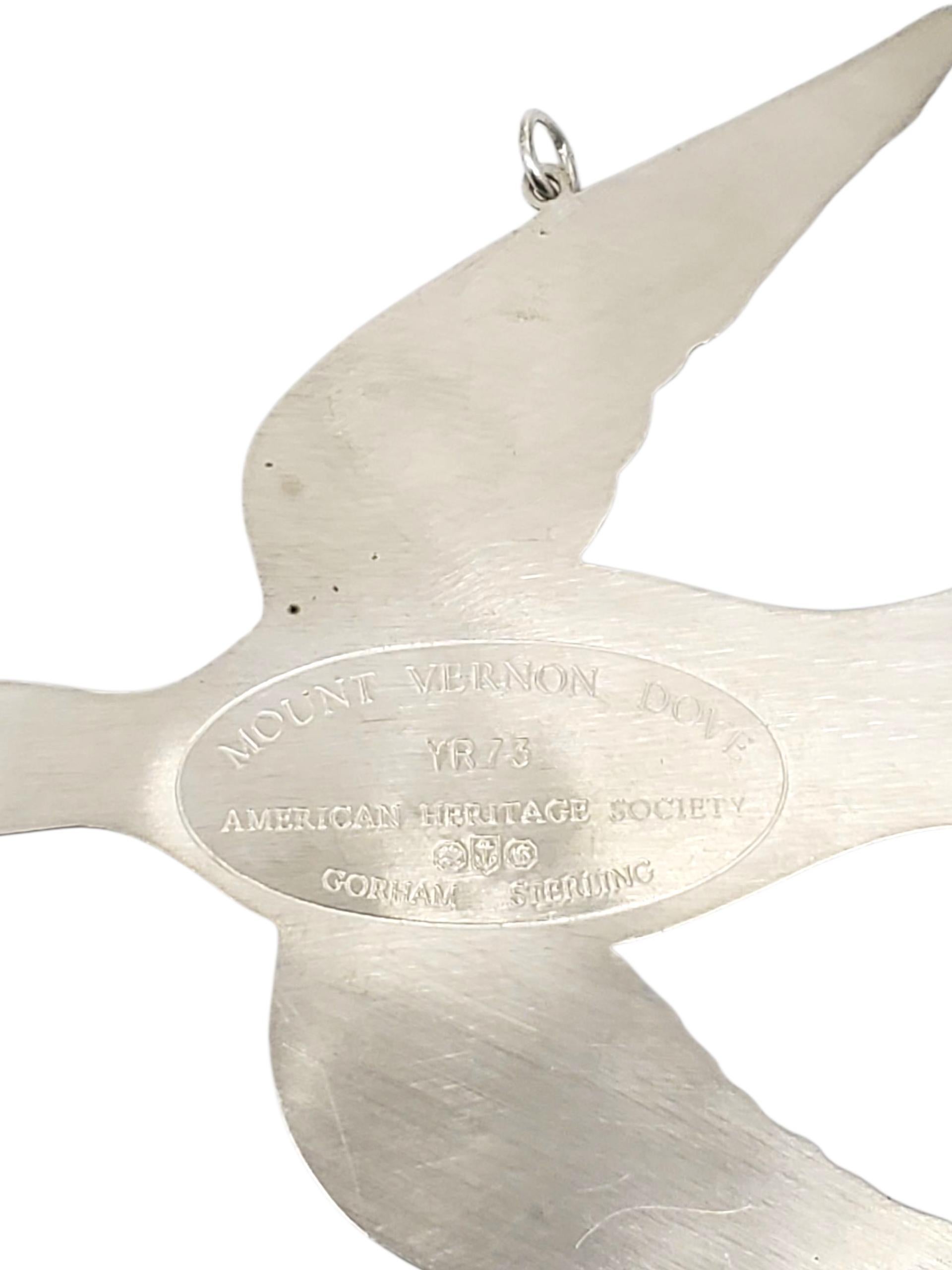 da uomo o donna 1973 Gorham Sterling Silver Colomba Ornamento #22537 in vendita