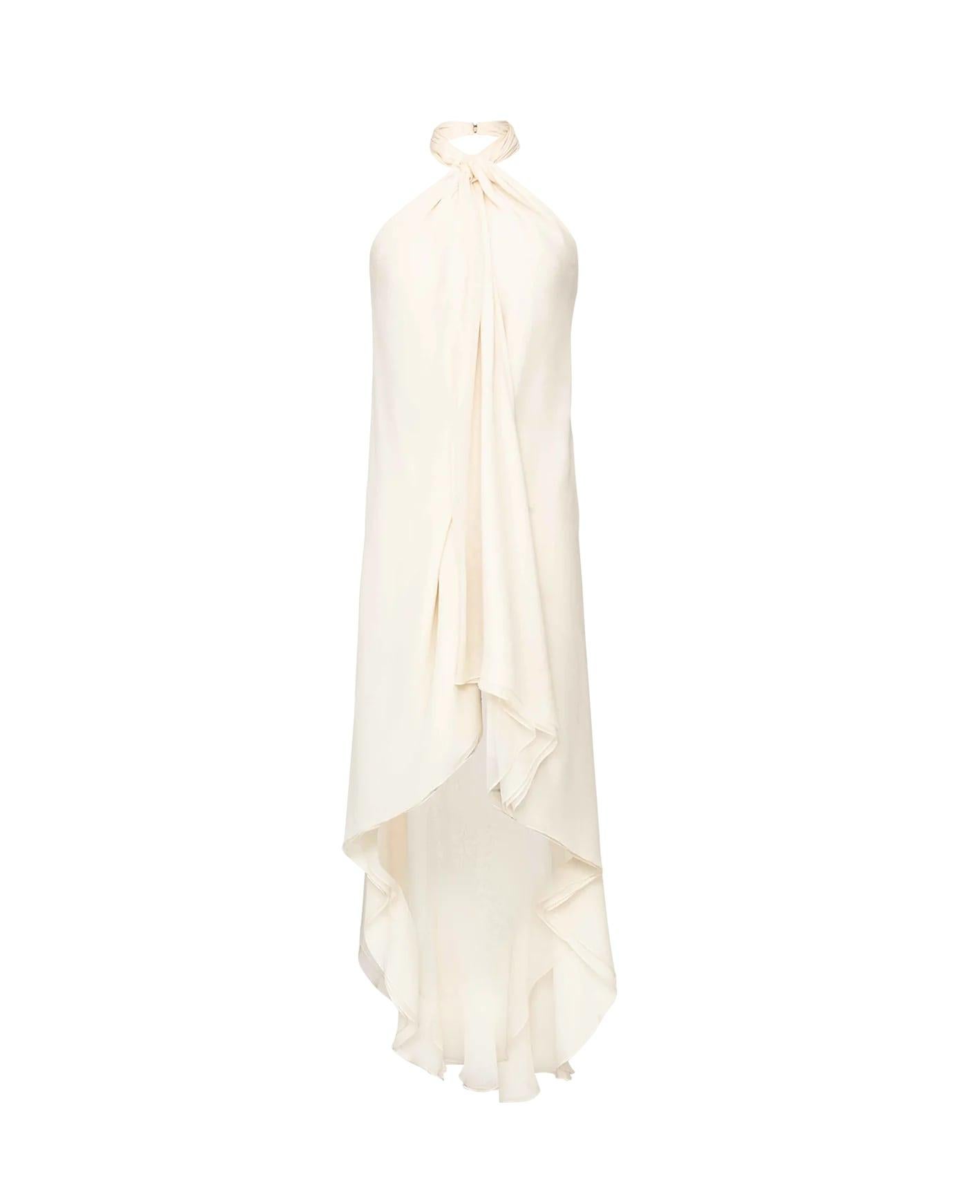 1973 Halston Cream Silk Grecian-Style High-Low Dress In Good Condition In North Hollywood, CA