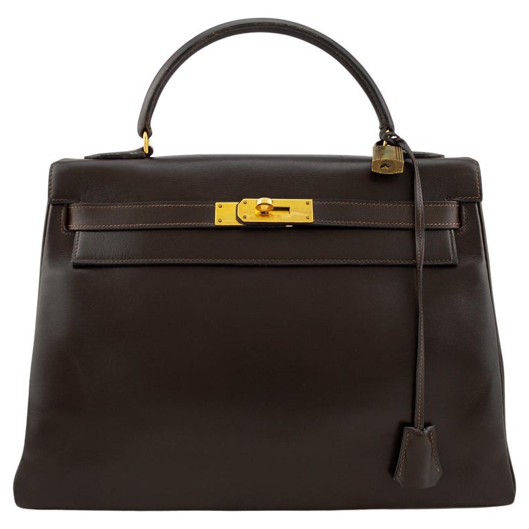 Hermes HAC Birkin 28 Box Leather Dark Brown Very Rare Bag