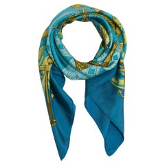 1973 Hermès Foulard Soie Carré 90 Proues Blue Silk Scarf Hermes