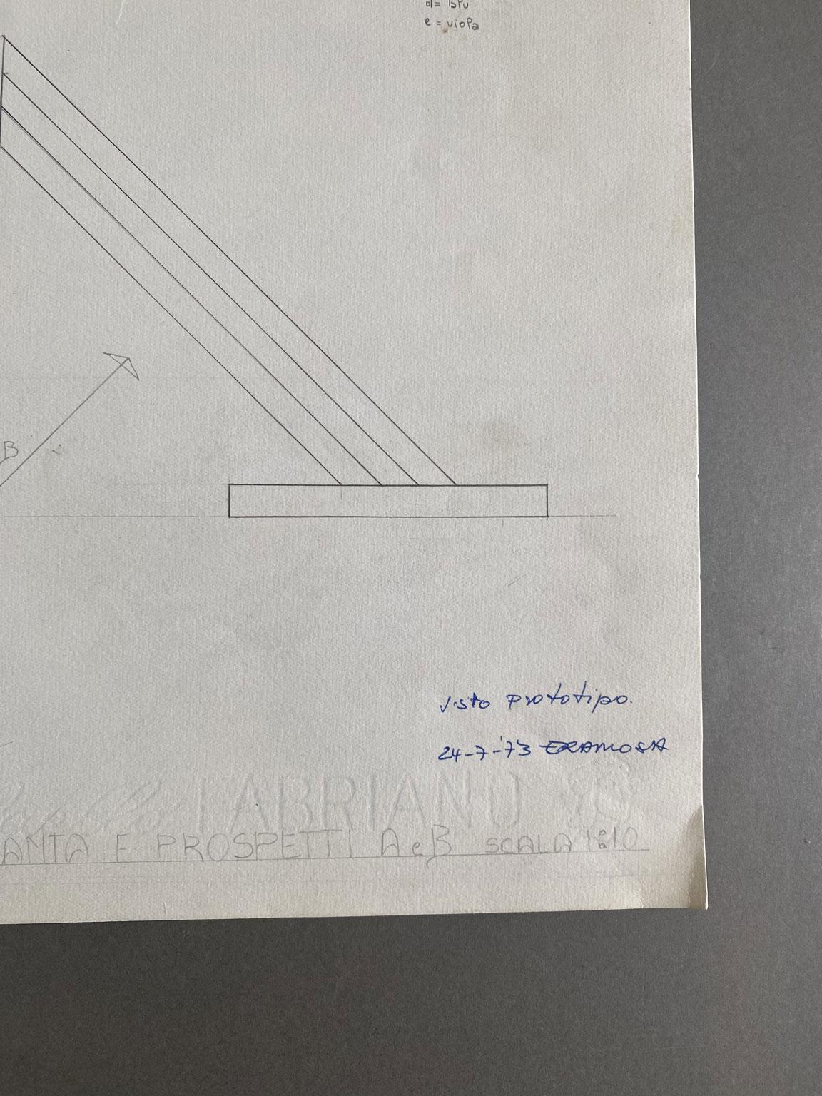 1973 Italien Edival Ramosa Bleistiftzeichnung auf Papier Multicolor Stehlampe Projekt im Zustand „Gut“ im Angebot in Brescia, IT