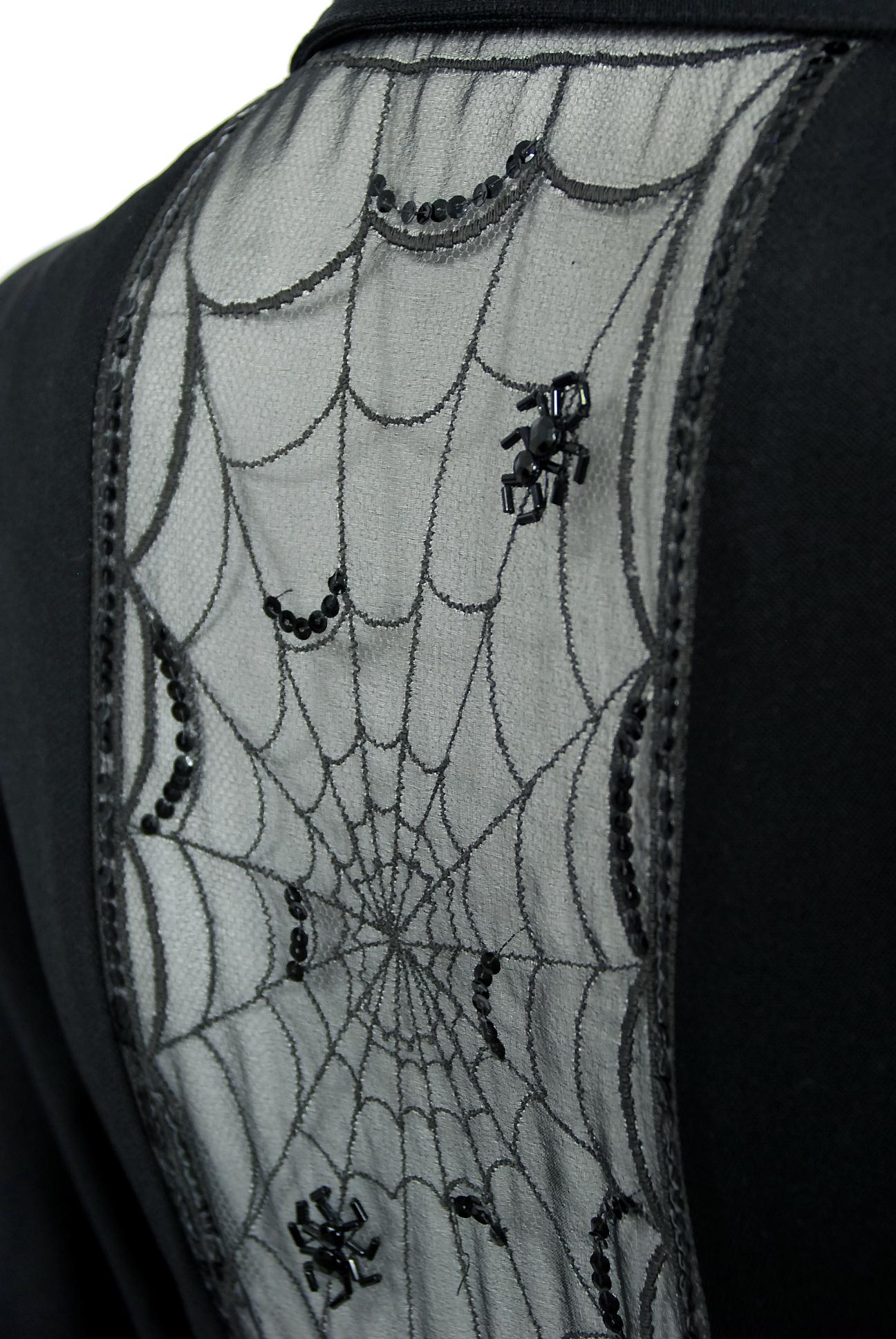 1973 Jean Varon Documented 'Cobweb' Spider Novelty Jersey Billow-Sleeve Dress  2