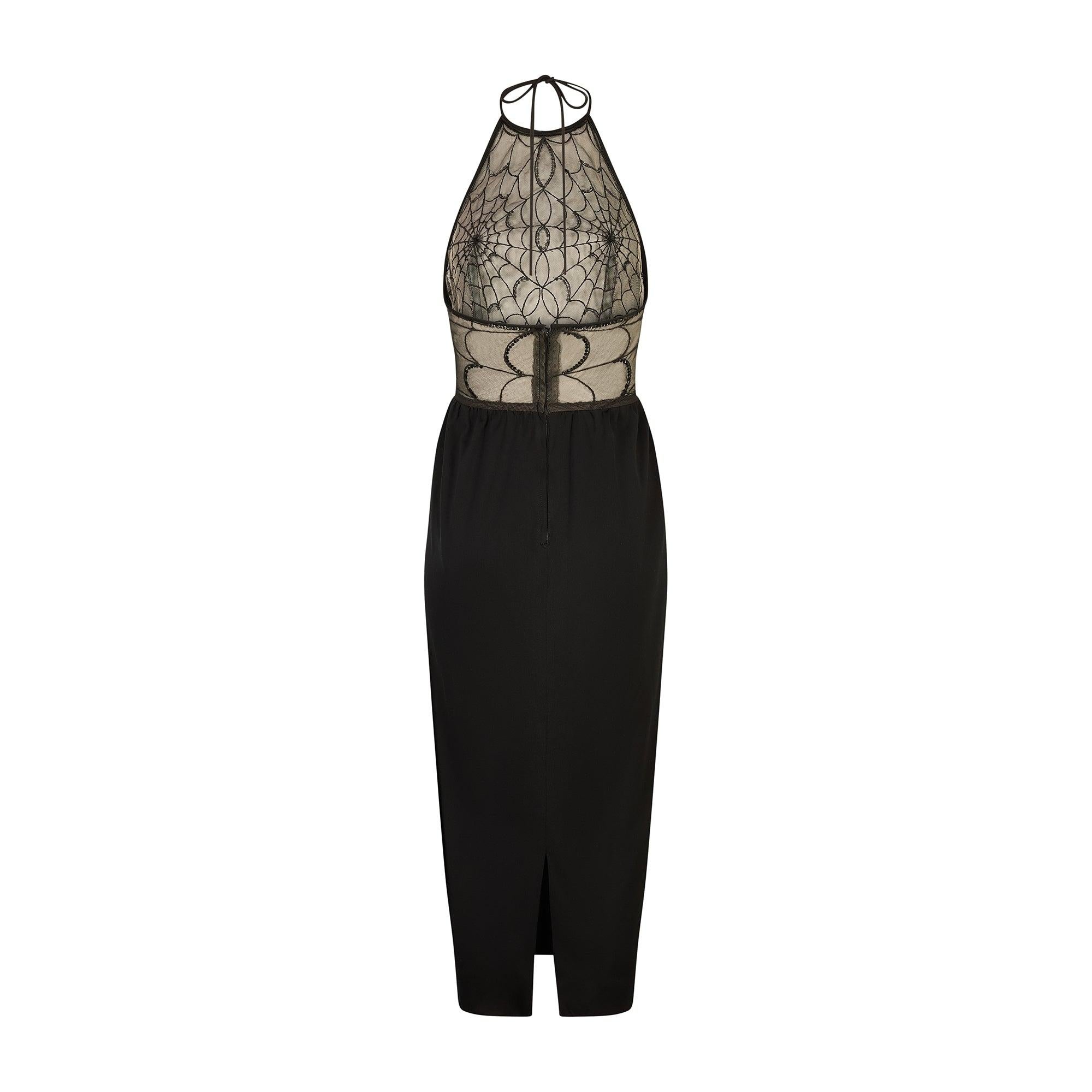 Black 1973 Jean Varon Documented Sheer Cobweb Bust Spider Beaded Dress For Sale