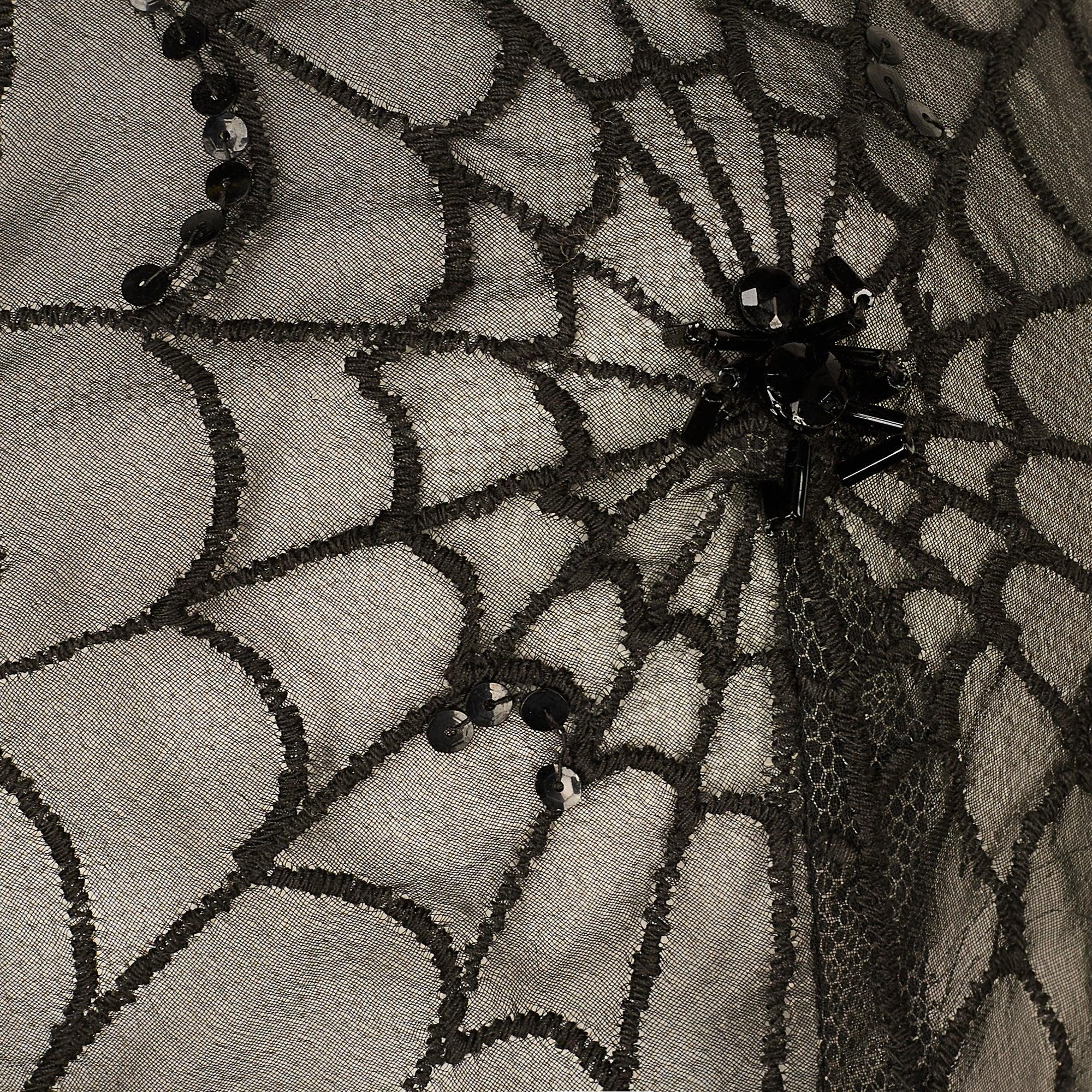 1973 Jean Varon Documented Sheer Cobweb Bust Spider Beaded Dress In Excellent Condition For Sale In London, GB
