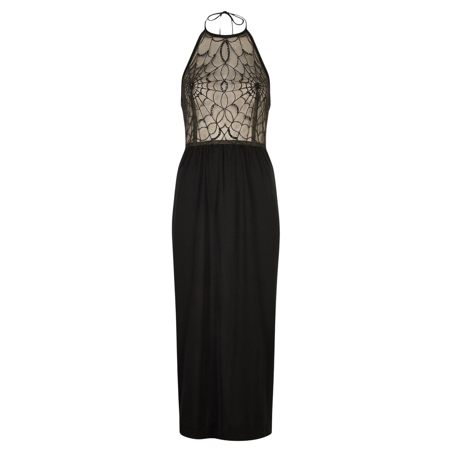 1973 Jean Varon Documented Sheer Cobweb Bust Spider Beaded Dress For Sale